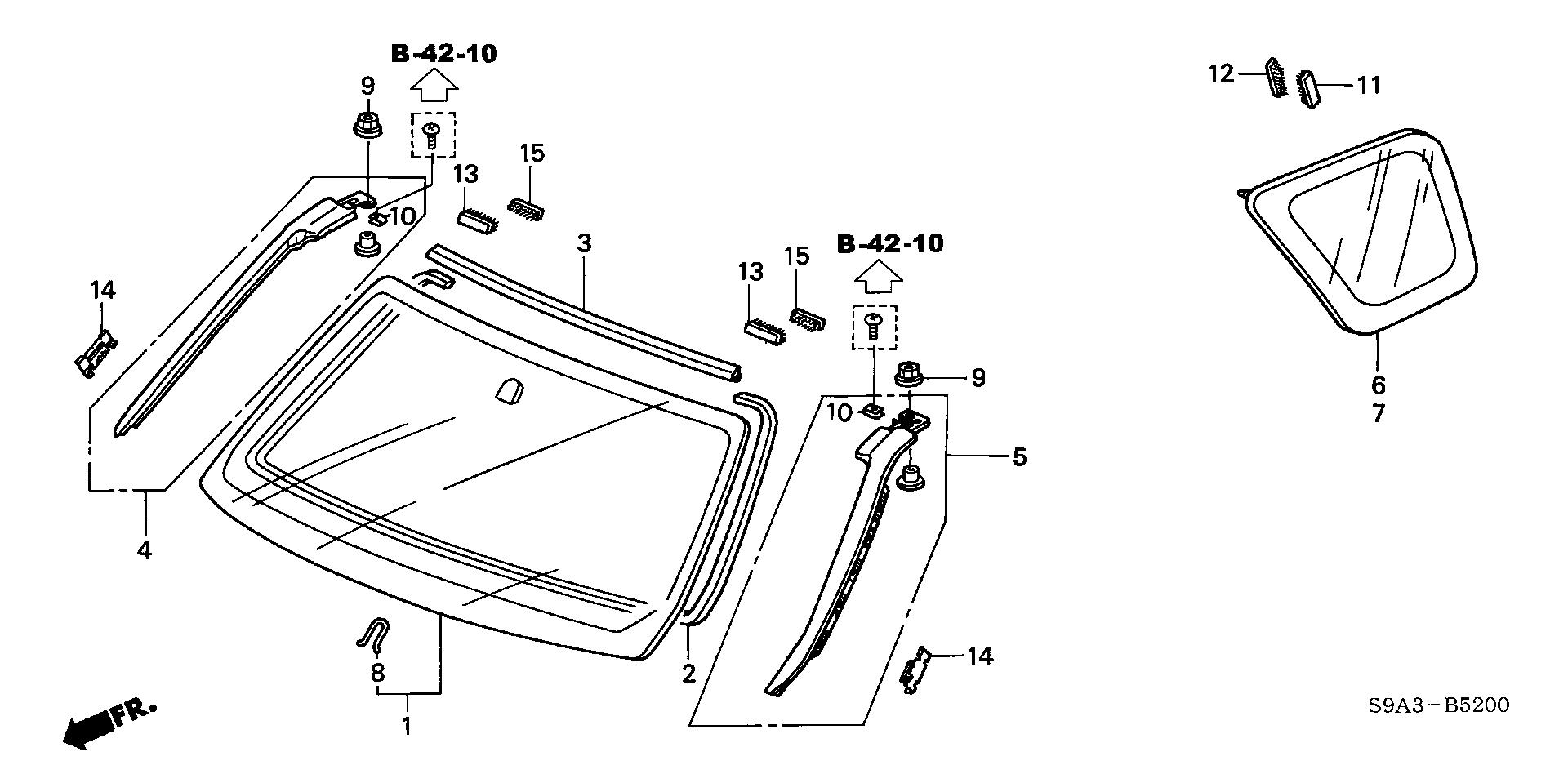 Diagram FRONT WINDSHIELD@QUARTER GLASS for your 1988 Honda Civic   