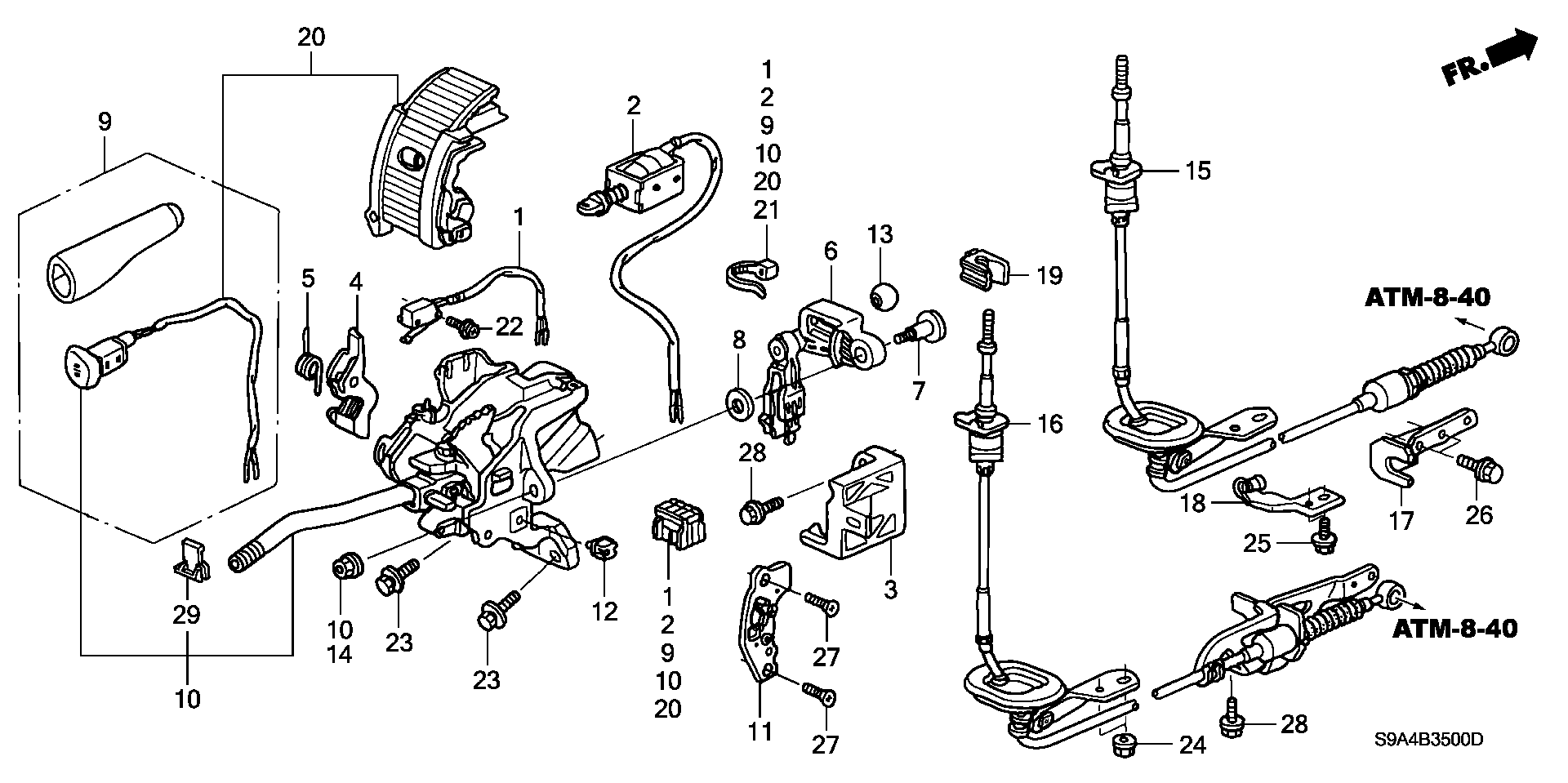 Diagram SELECT LEVER for your 1992 Honda Accord Coupe 2.2L AT DX 