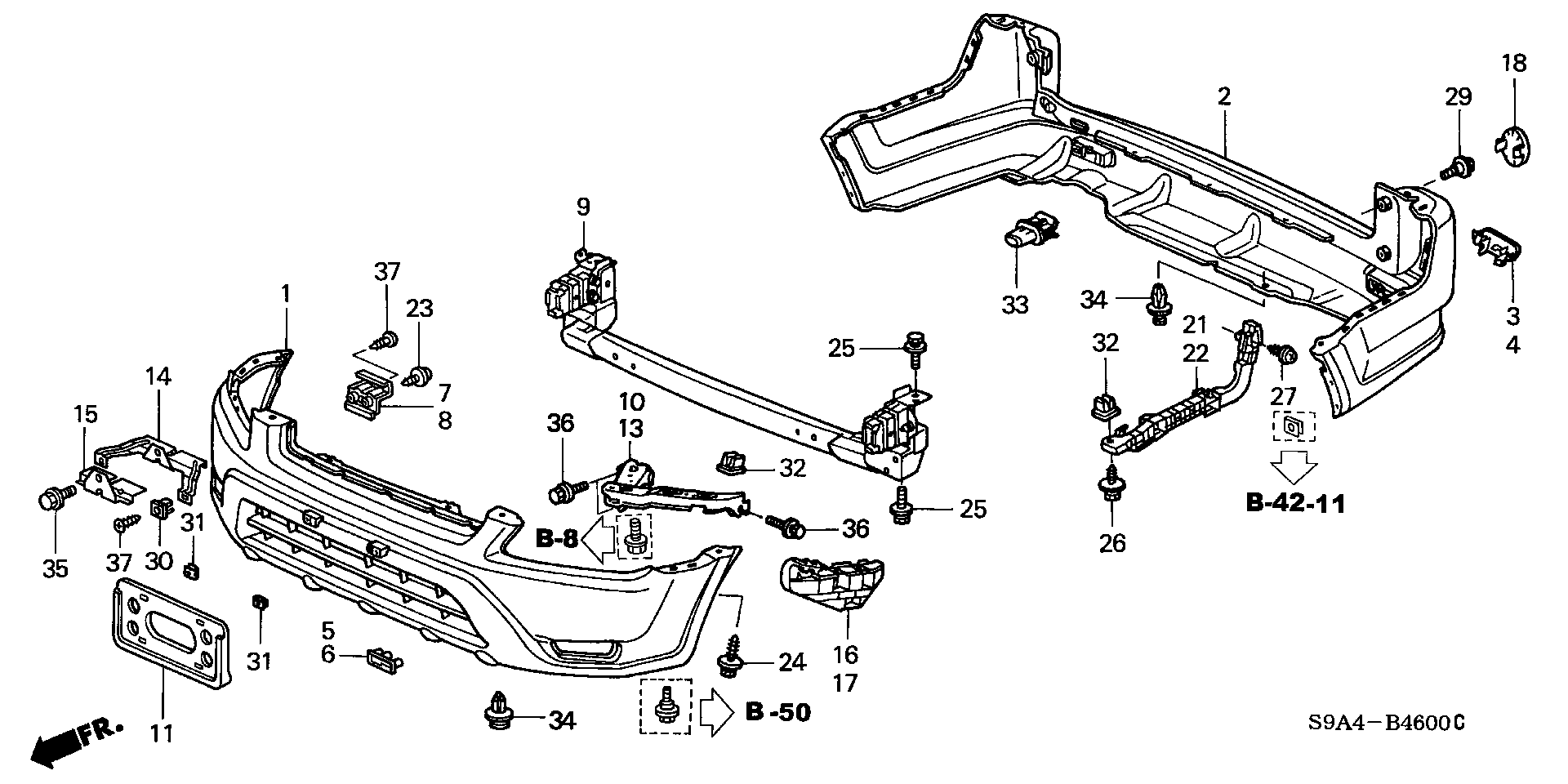 Diagram BUMPER ('04) for your 2004 Honda Civic Hatchback   