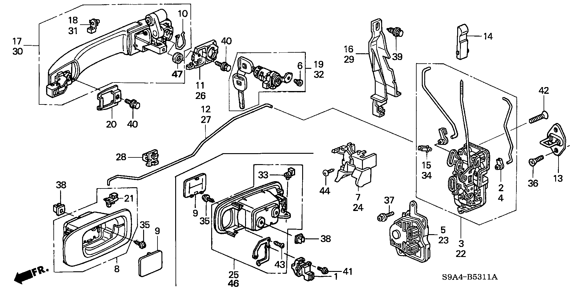 Diagram FRONT DOOR LOCKS@OUTER HANDLE (2) for your Honda CR-V  