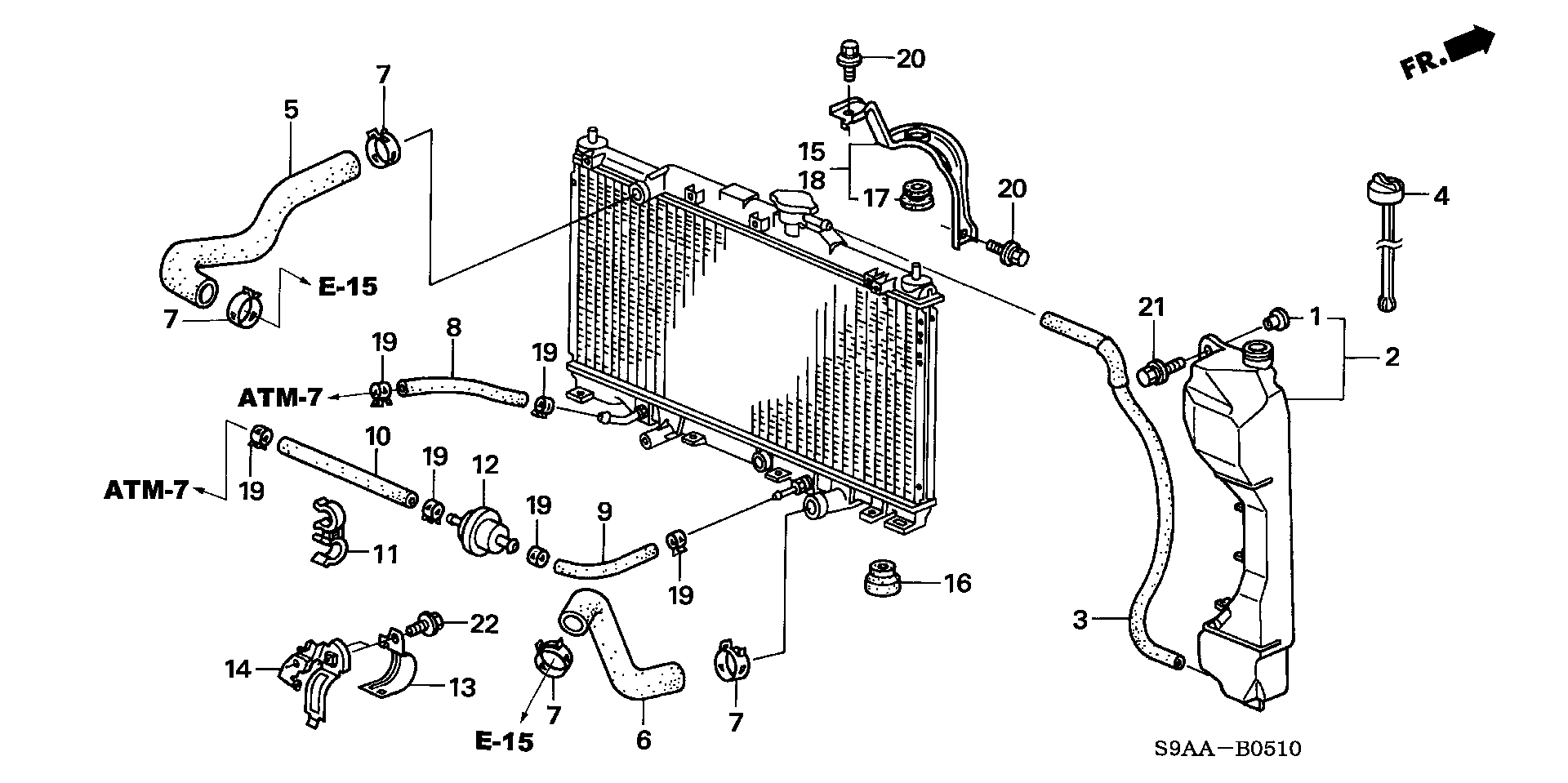 Diagram RADIATOR HOSE@RESERVE TANK for your Honda