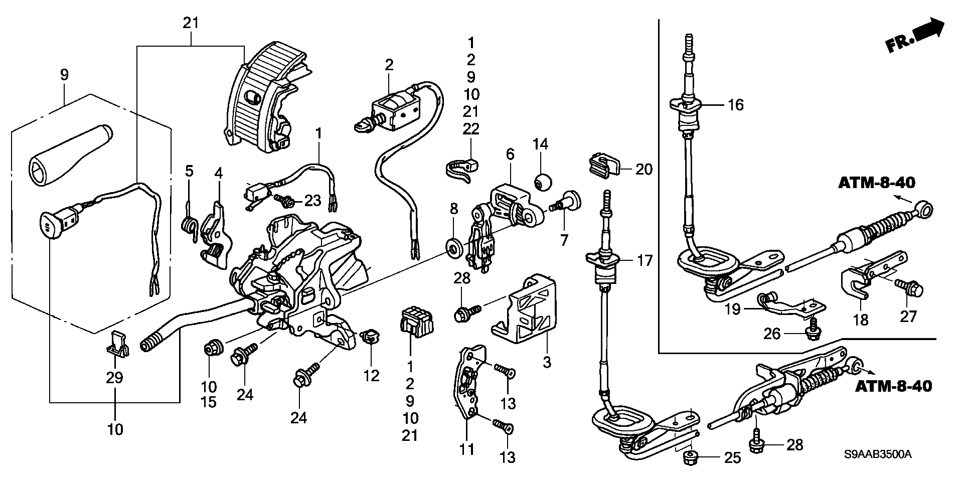 Diagram SELECT LEVER for your 1992 Honda Accord Coupe 2.2L AT DX 