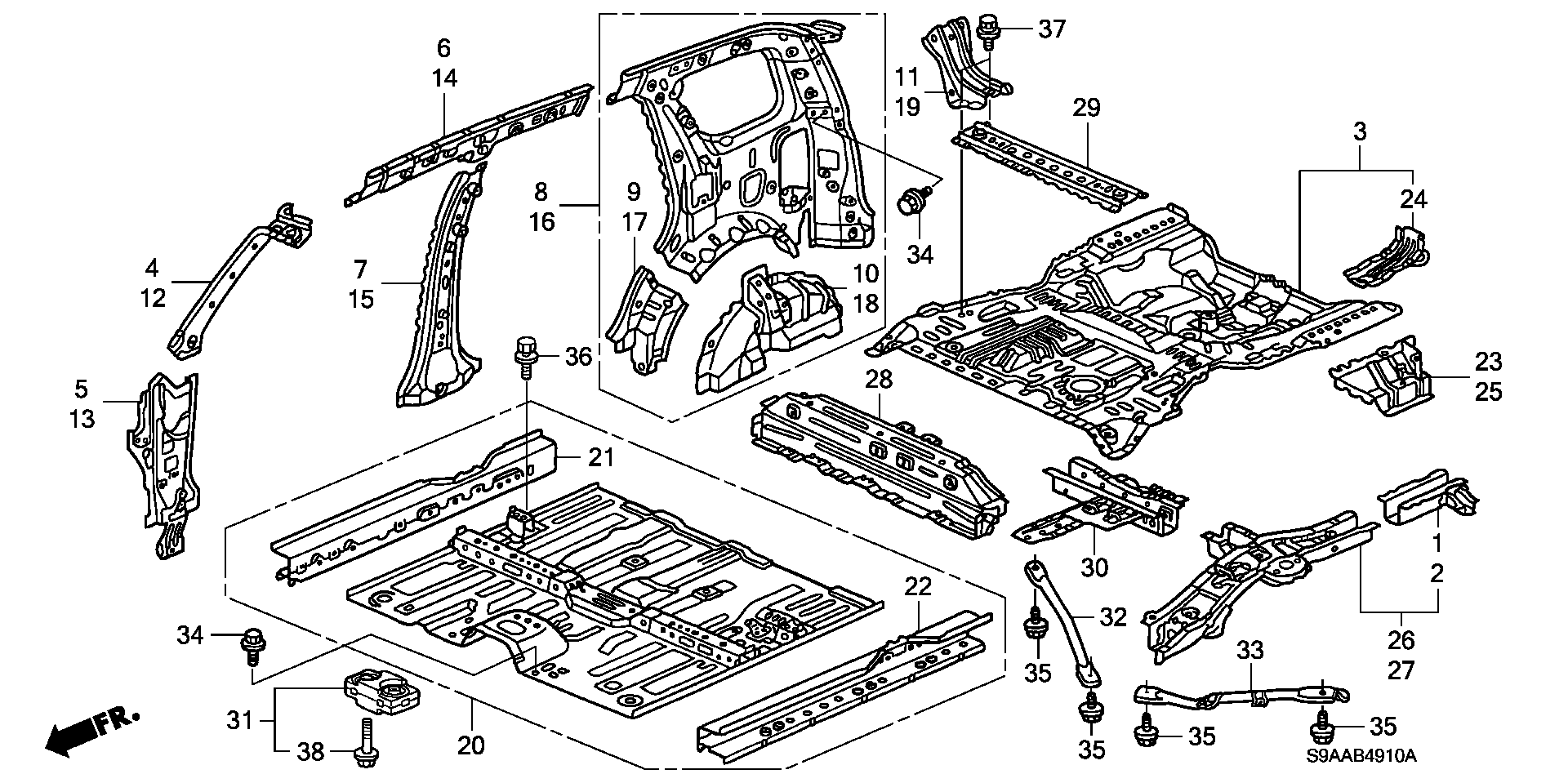 Diagram FLOOR@INNER PANEL for your 2014 Honda Pilot   