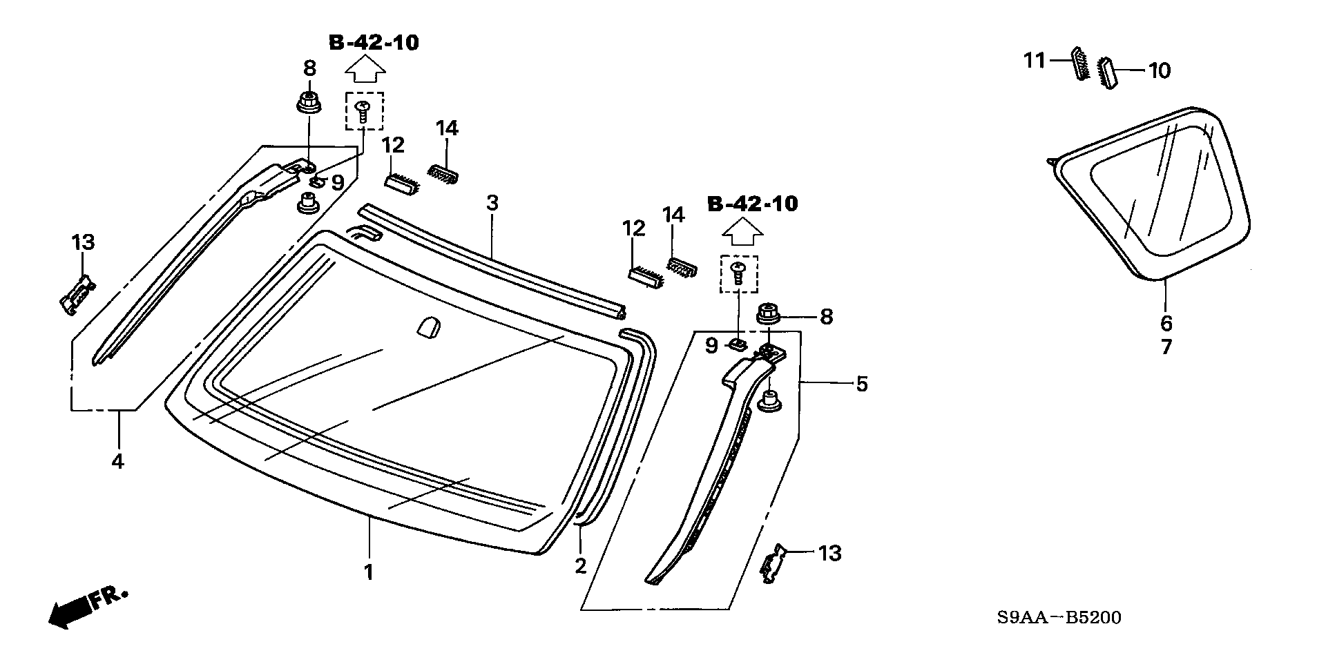 Diagram FRONT WINDSHIELD@QUARTER GLASS for your 1988 Honda Civic   