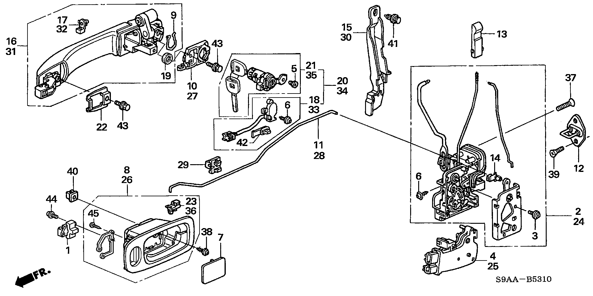 Diagram FRONT DOOR LOCKS@OUTER HANDLE (1) for your 2003 Honda Pilot   