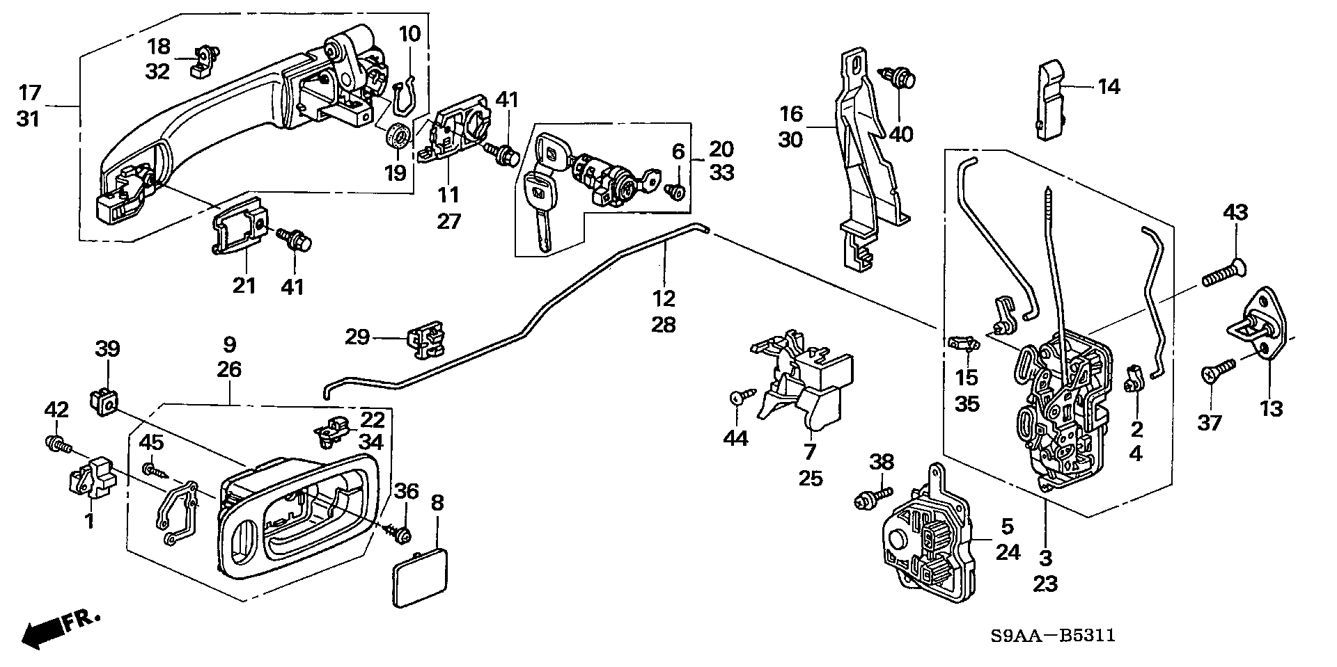 Diagram FRONT DOOR LOCKS@OUTER HANDLE (2) for your Honda CR-V  