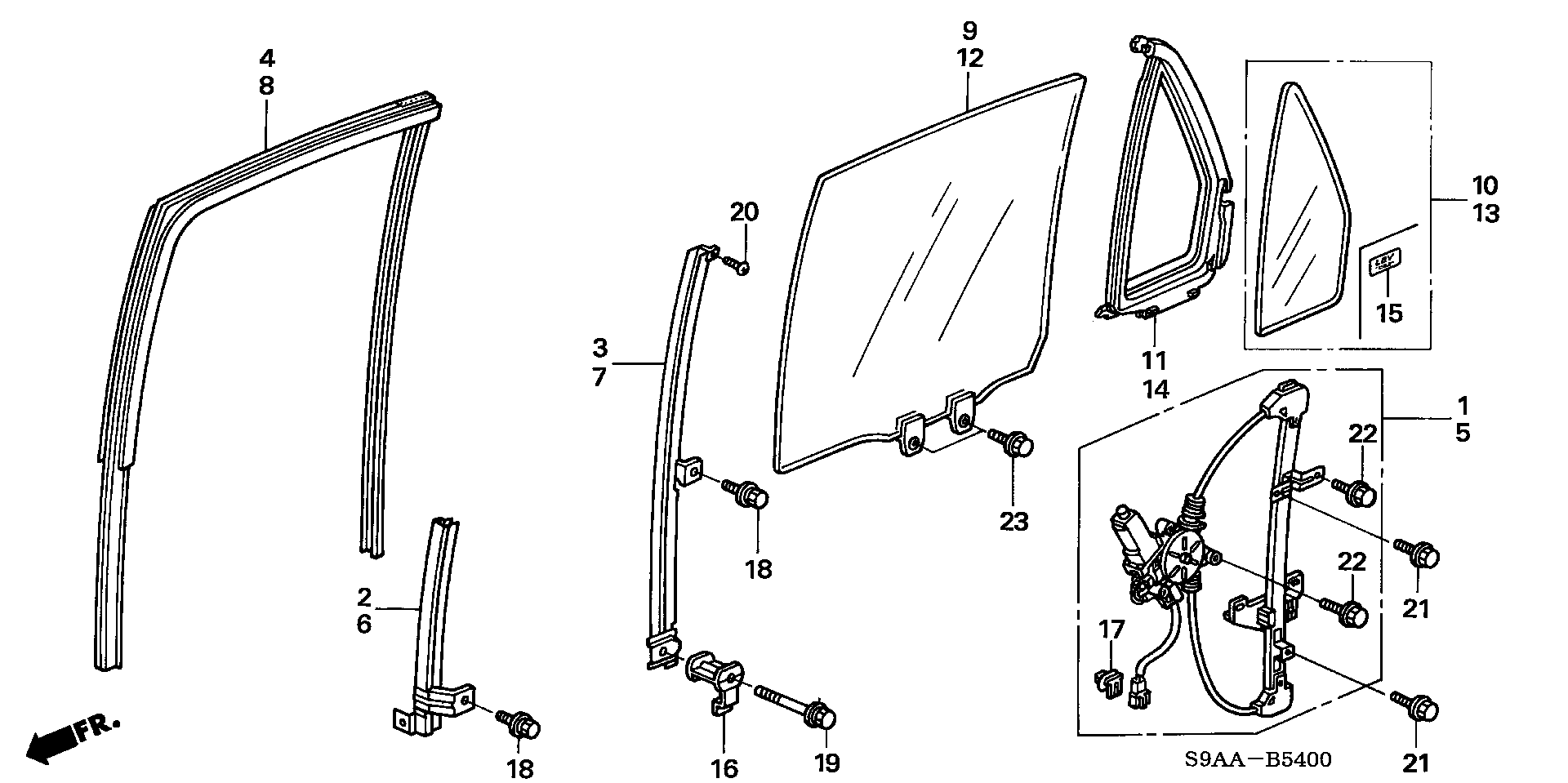 Diagram REAR DOOR WINDOWS @REGULATOR for your 1990 Honda Accord Coupe 2.2L MT LX 