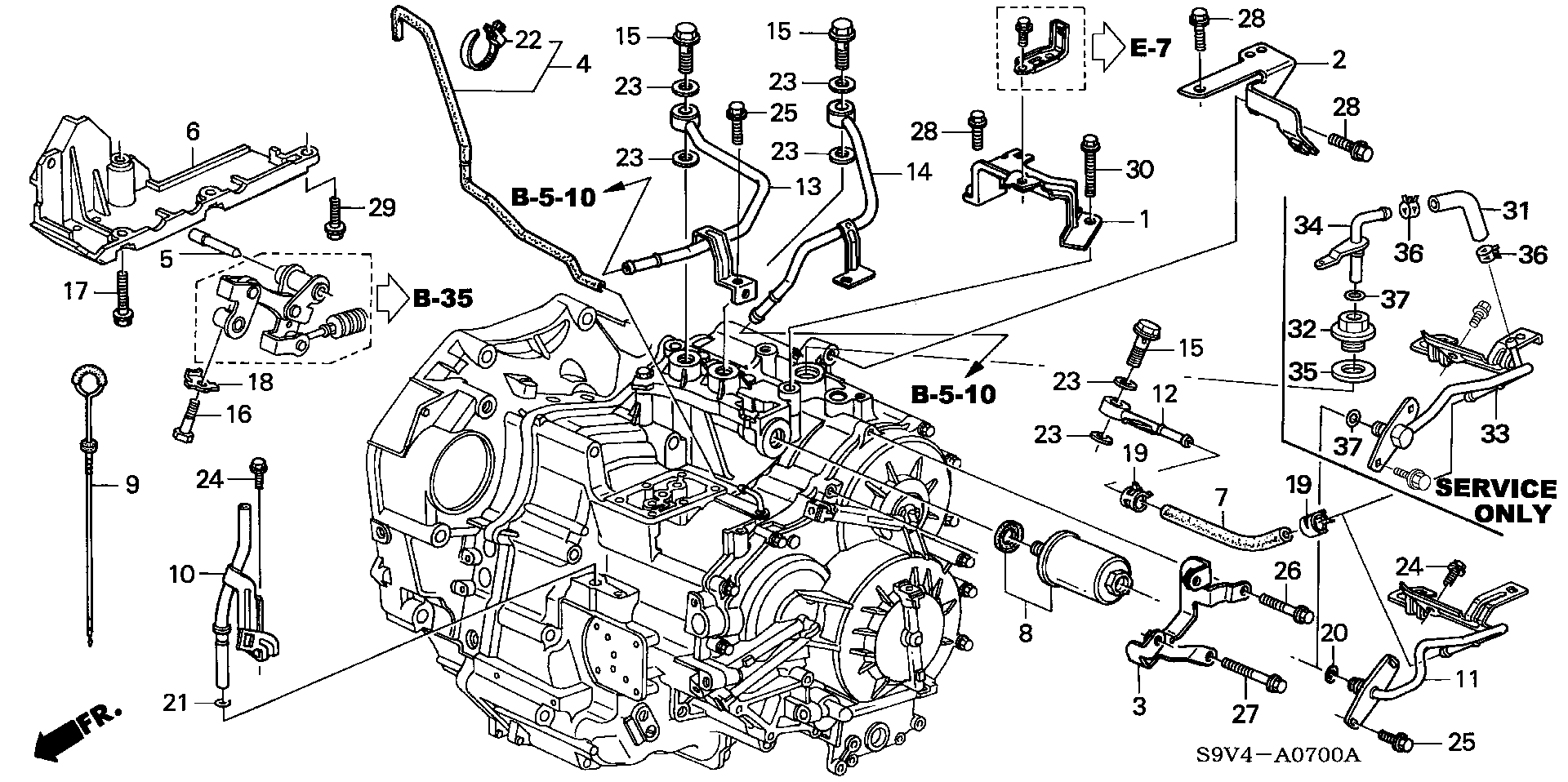 Diagram OIL LEVEL GAUGE@ATF PIPE (-'04) for your Honda Pilot  