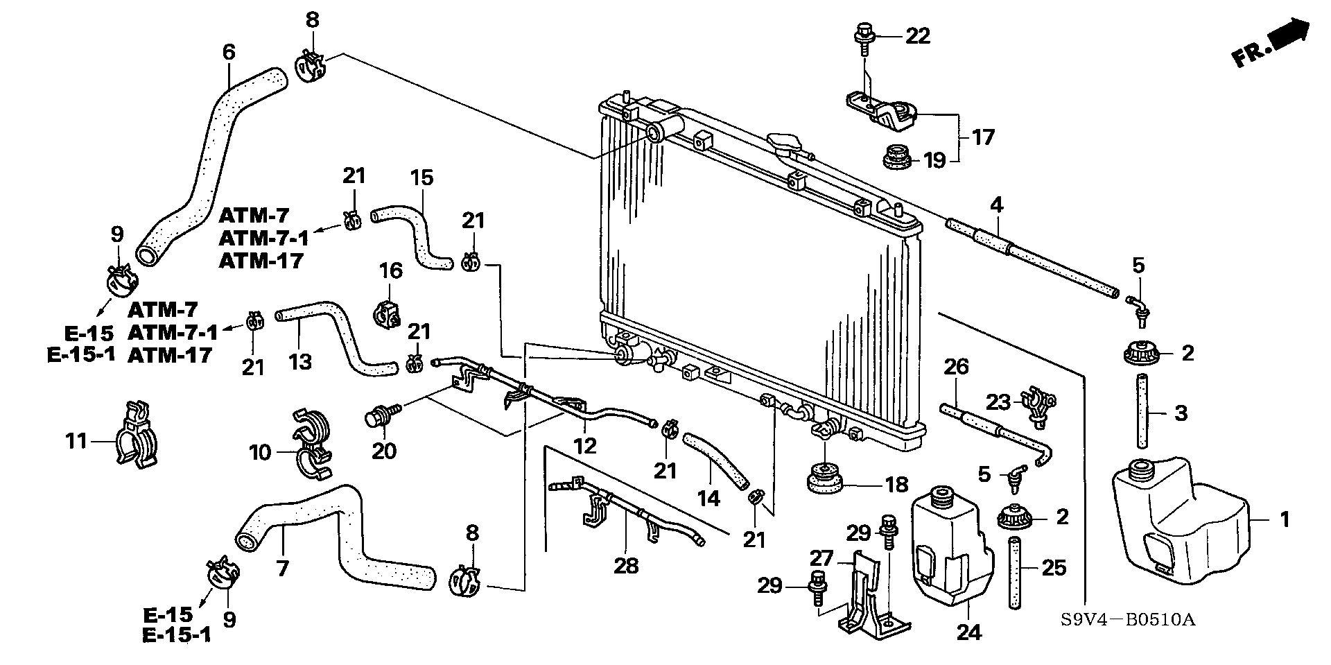 Diagram RADIATOR HOSE@RESERVE TANK for your 1990 Honda Accord Coupe 2.2L AT LX 