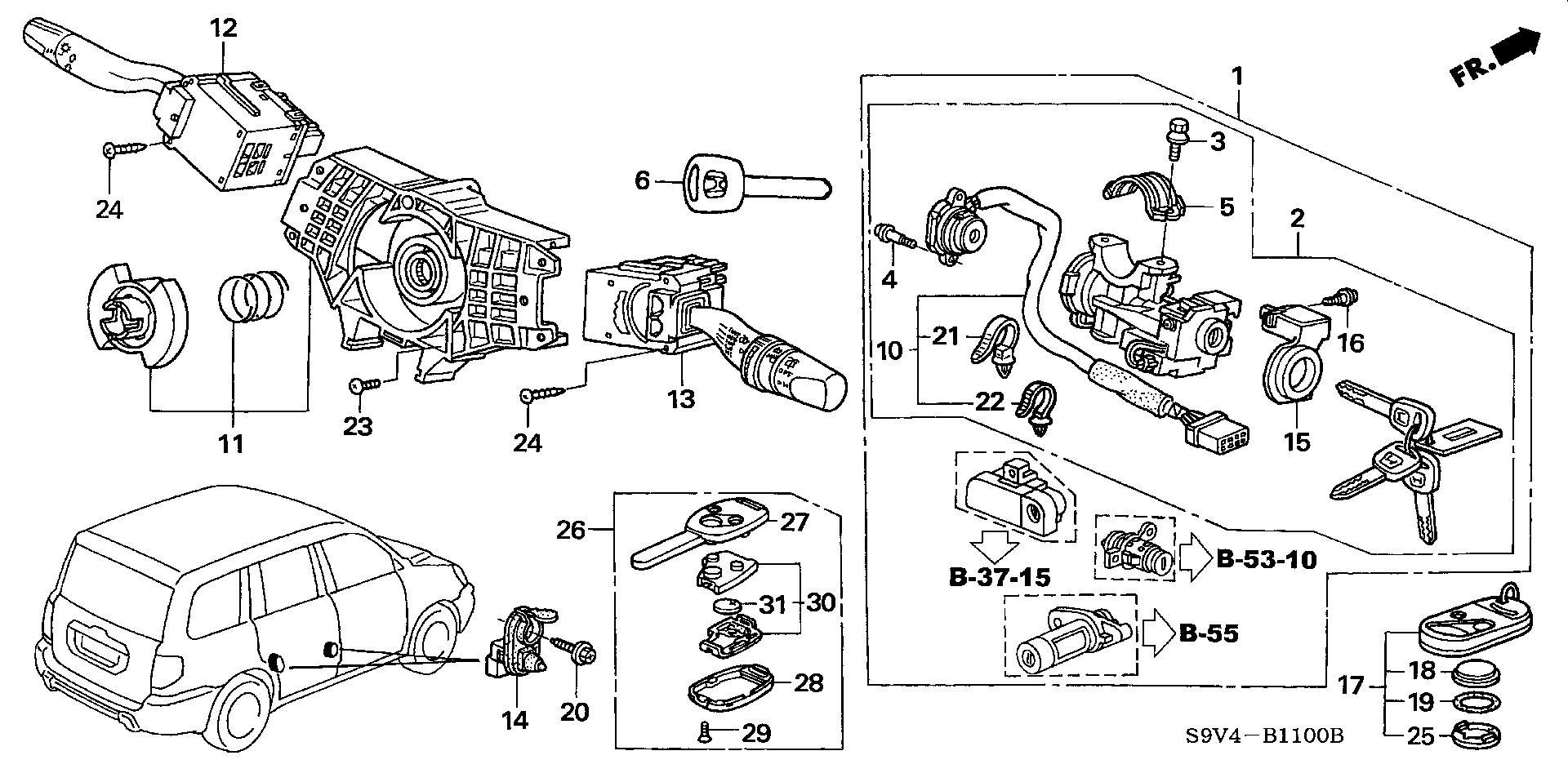 Diagram COMBINATION SWITCH (-'04) for your Honda Pilot  