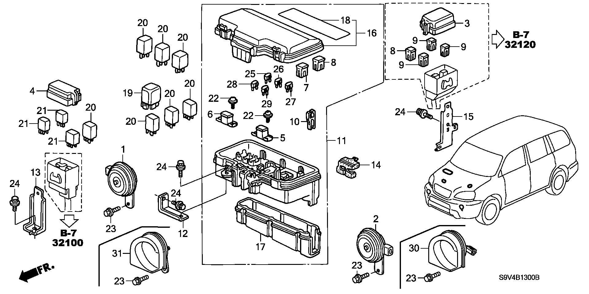 Diagram CONTROL UNIT (ENGINE ROOM) (-'04) for your Honda Pilot  