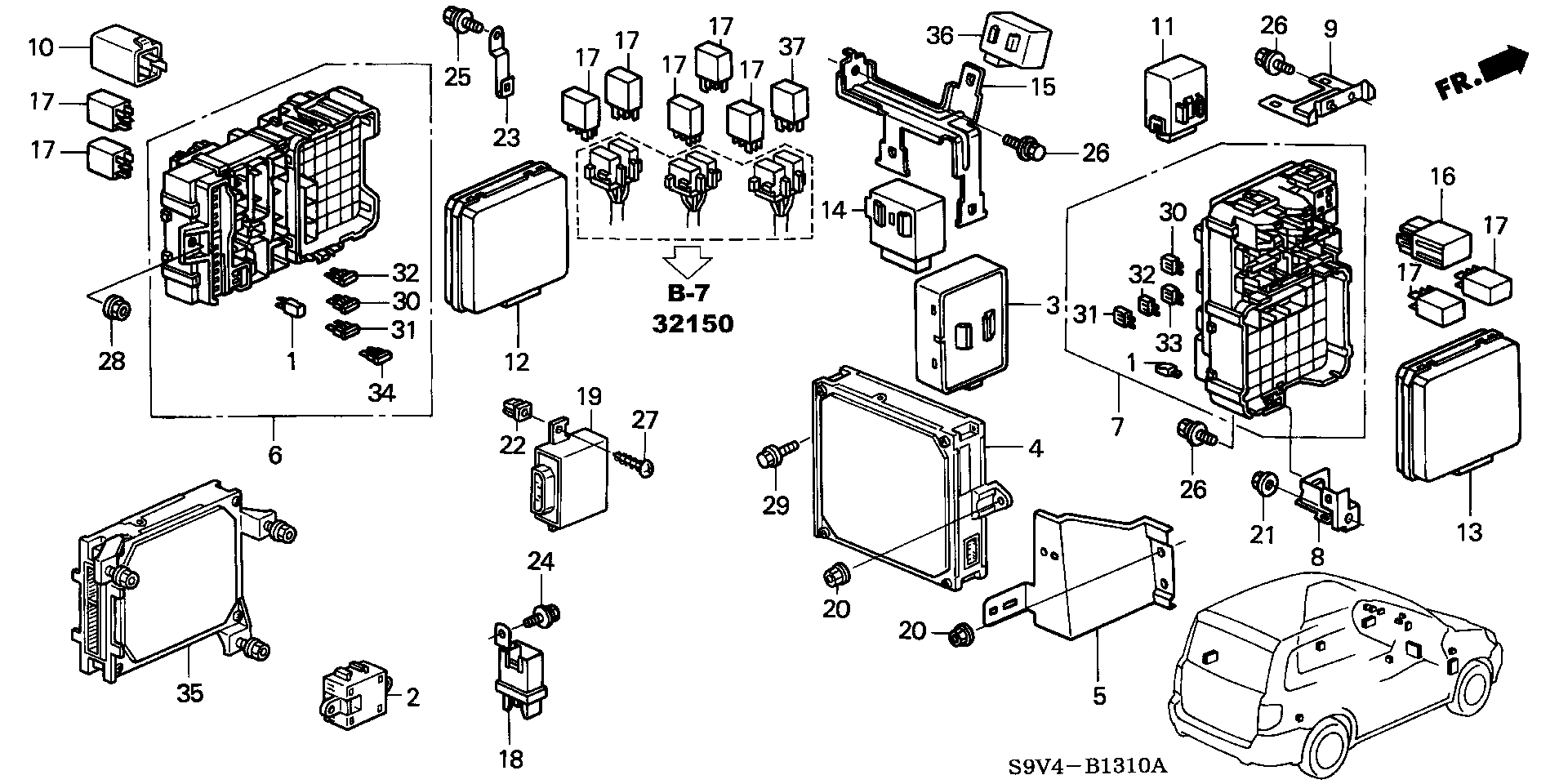 Diagram CONTROL UNIT (CABIN) (-'04) for your Honda Pilot  