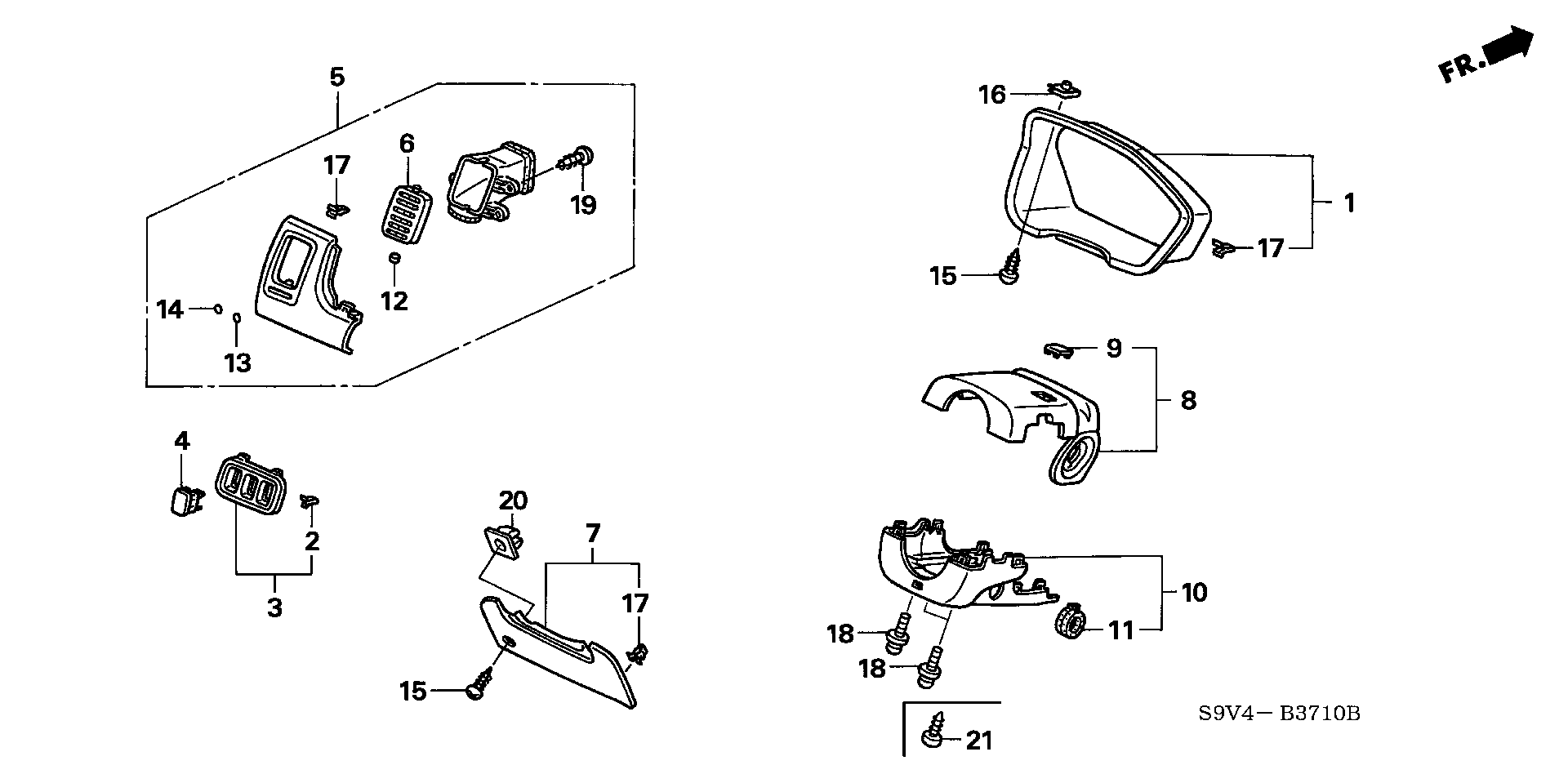 Diagram INSTRUMENT PANEL GARNISH (DRIVER SIDE) for your Honda Pilot  