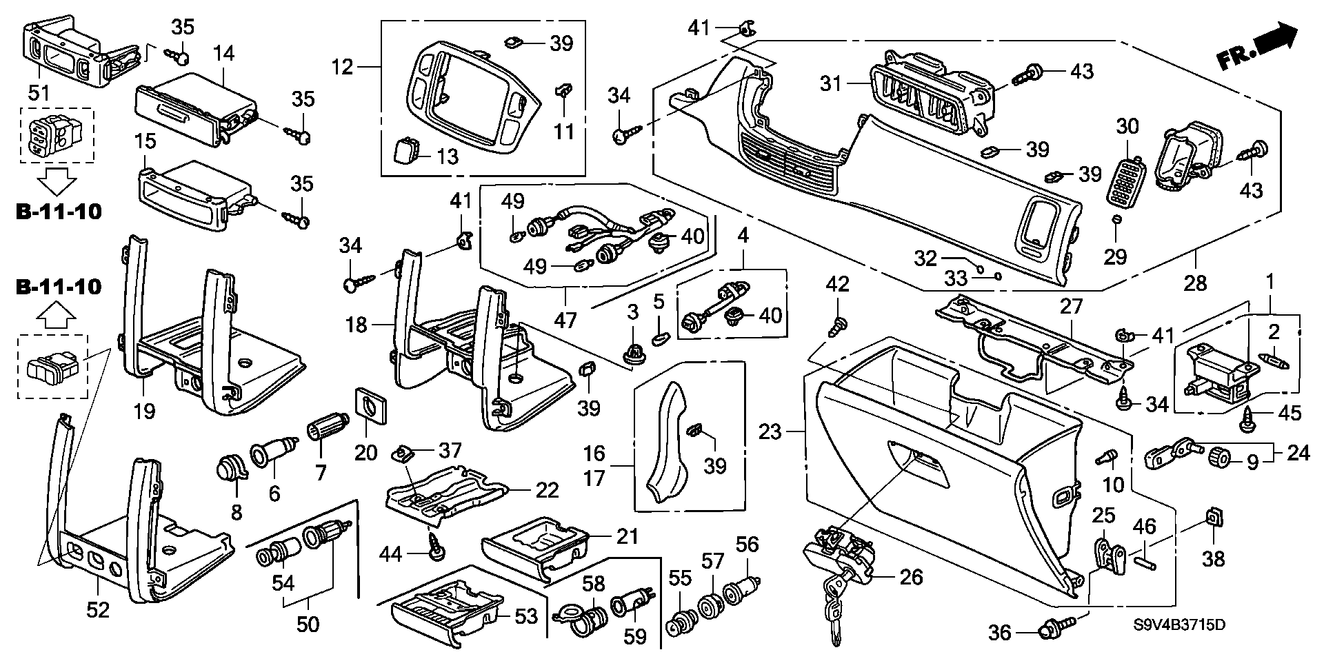 Diagram INSTRUMENT PANEL GARNISH (PASSENGER SIDE) (-'05) for your Honda Pilot  