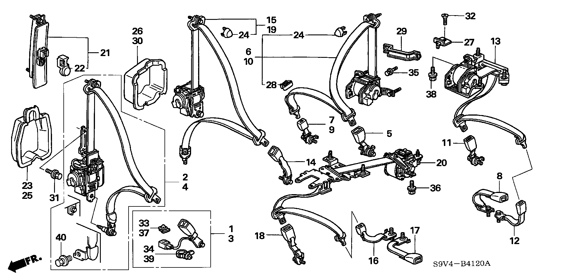 Diagram SEAT BELTS for your Honda Pilot  