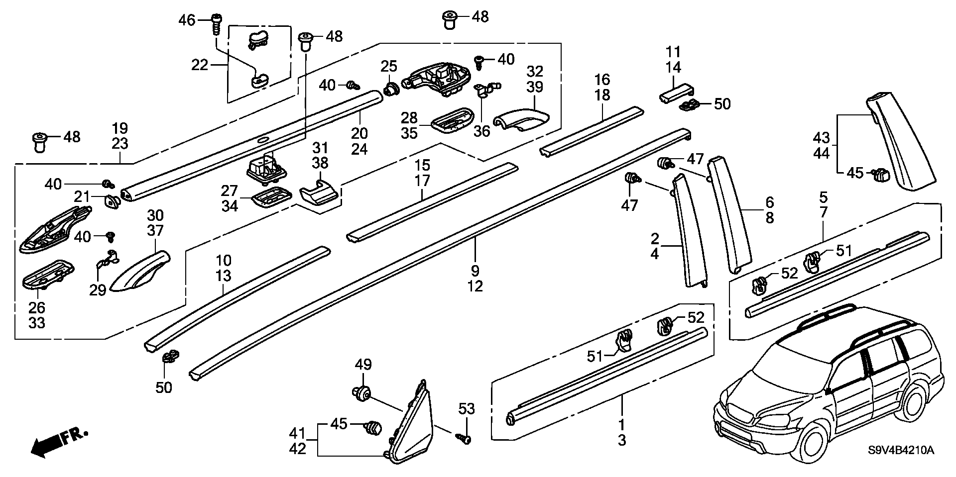 Diagram MOLDING for your 2007 Honda Pilot 3.5L VTEC V6 AT 2WD EX-L 