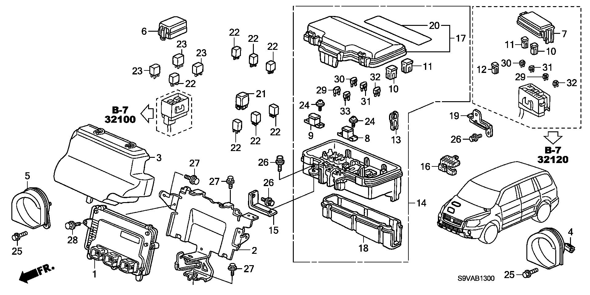 Diagram CONTROL UNIT (ENGINE ROOM) for your 2008 Honda Pilot 3.5L VTEC V6 AT 2WD EX 