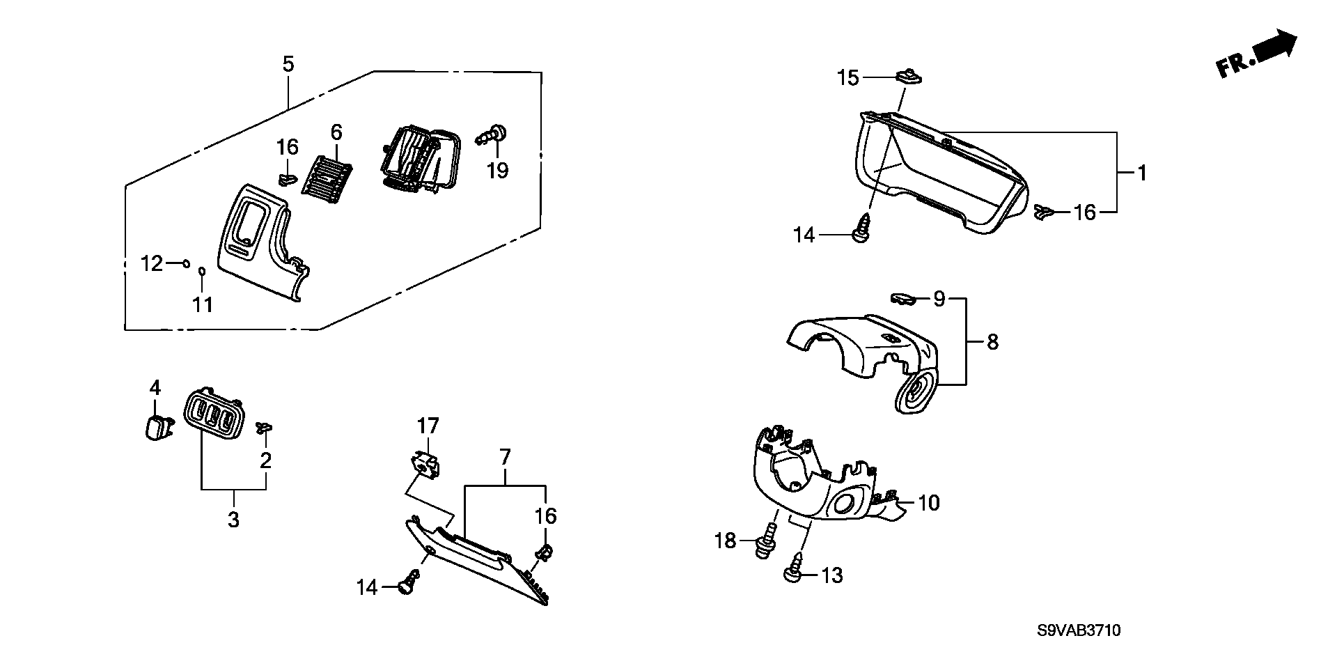 Diagram INSTRUMENT PANEL GARNISH (DRIVER SIDE) for your Honda Pilot  