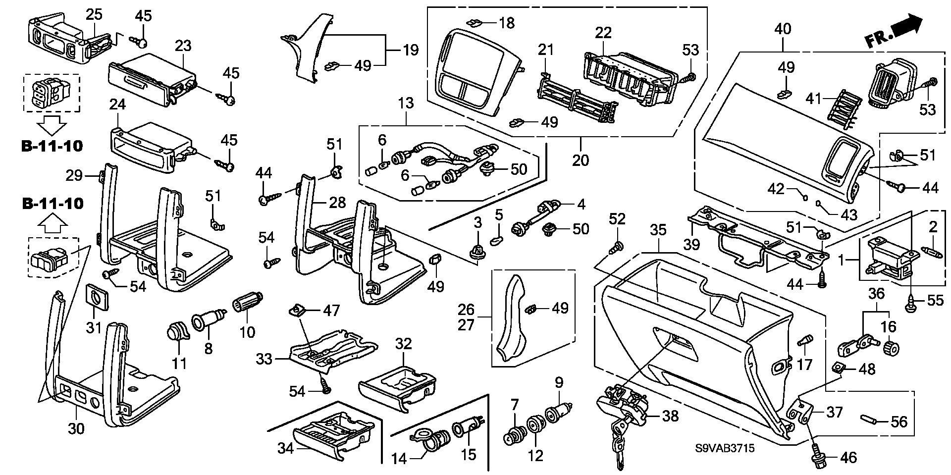 Diagram INSTRUMENT PANEL GARNISH (PASSENGER SIDE) for your Honda Pilot  