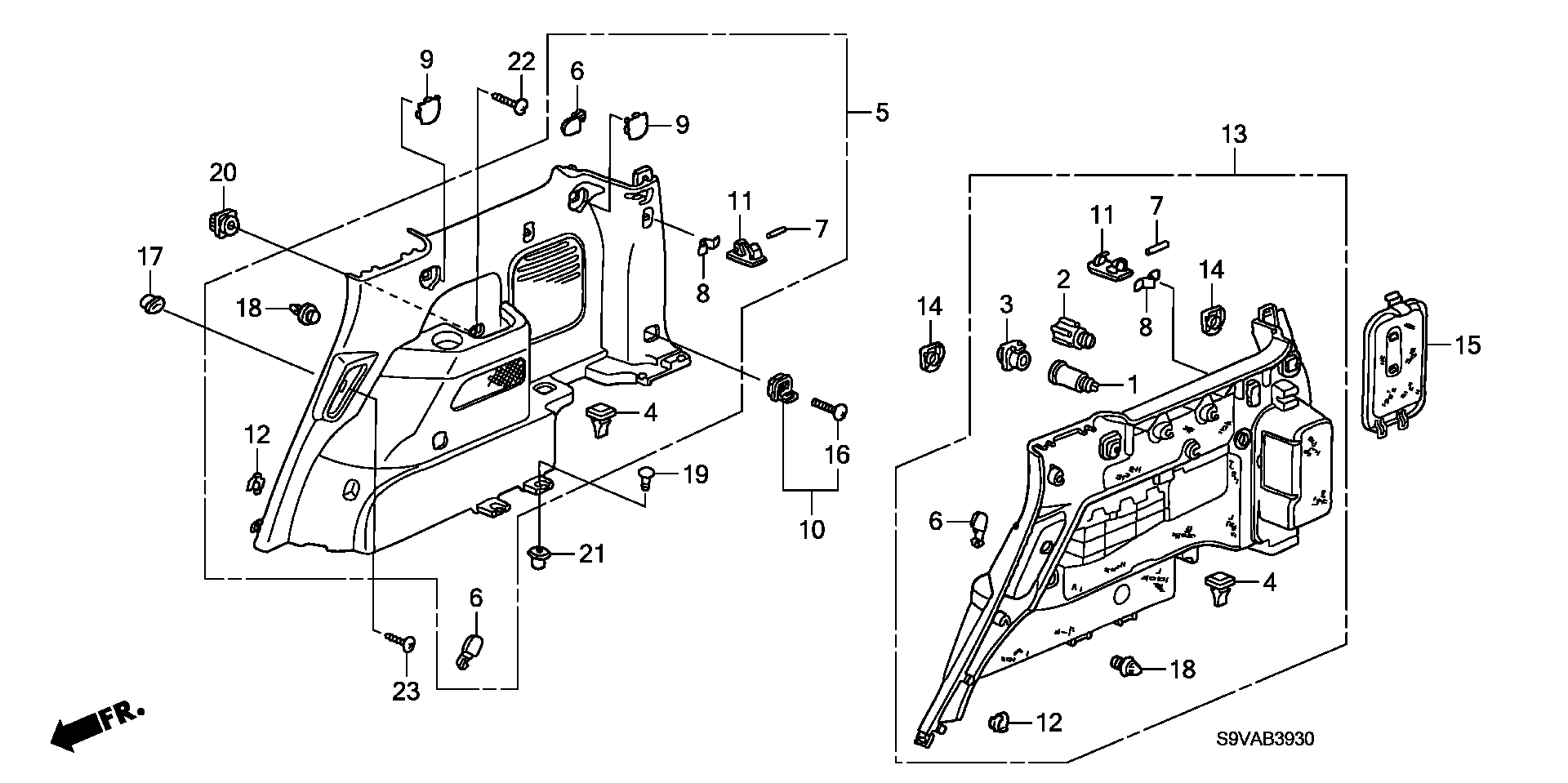 Diagram SIDE LINING for your 2024 Honda Passport  TSPORT 5D 