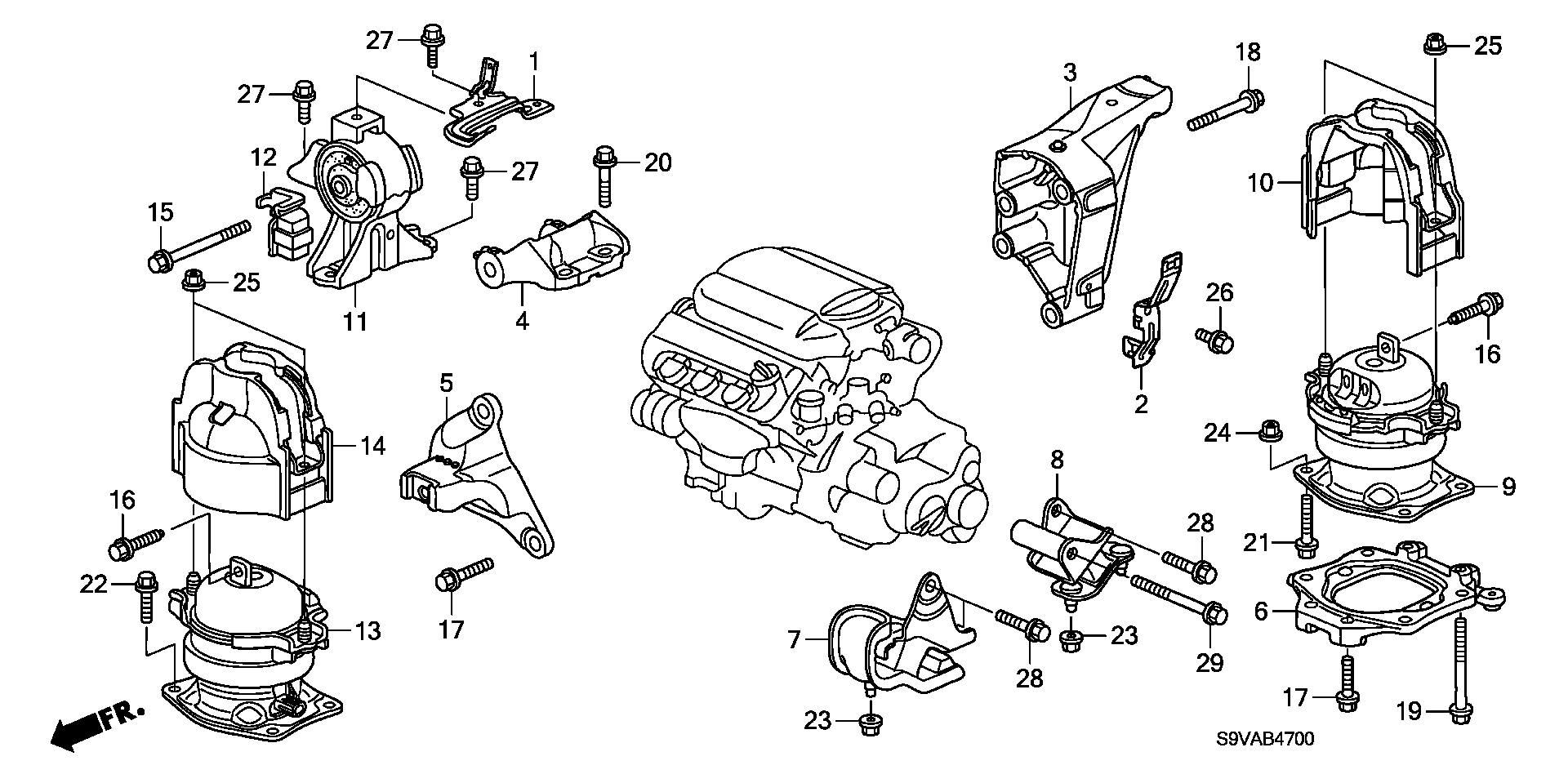 Diagram ENGINE MOUNTS (2WD) for your 1990 Honda Accord Coupe 2.2L MT EX 