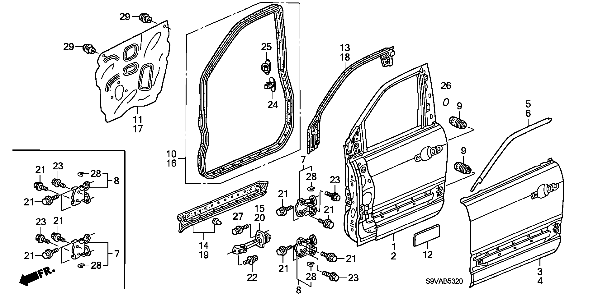 Diagram FRONT DOOR PANELS for your 2013 Honda Civic   