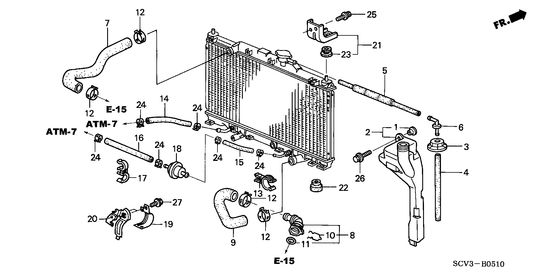 Diagram RADIATOR HOSE@RESERVE TANK for your 1988 Honda Accord   