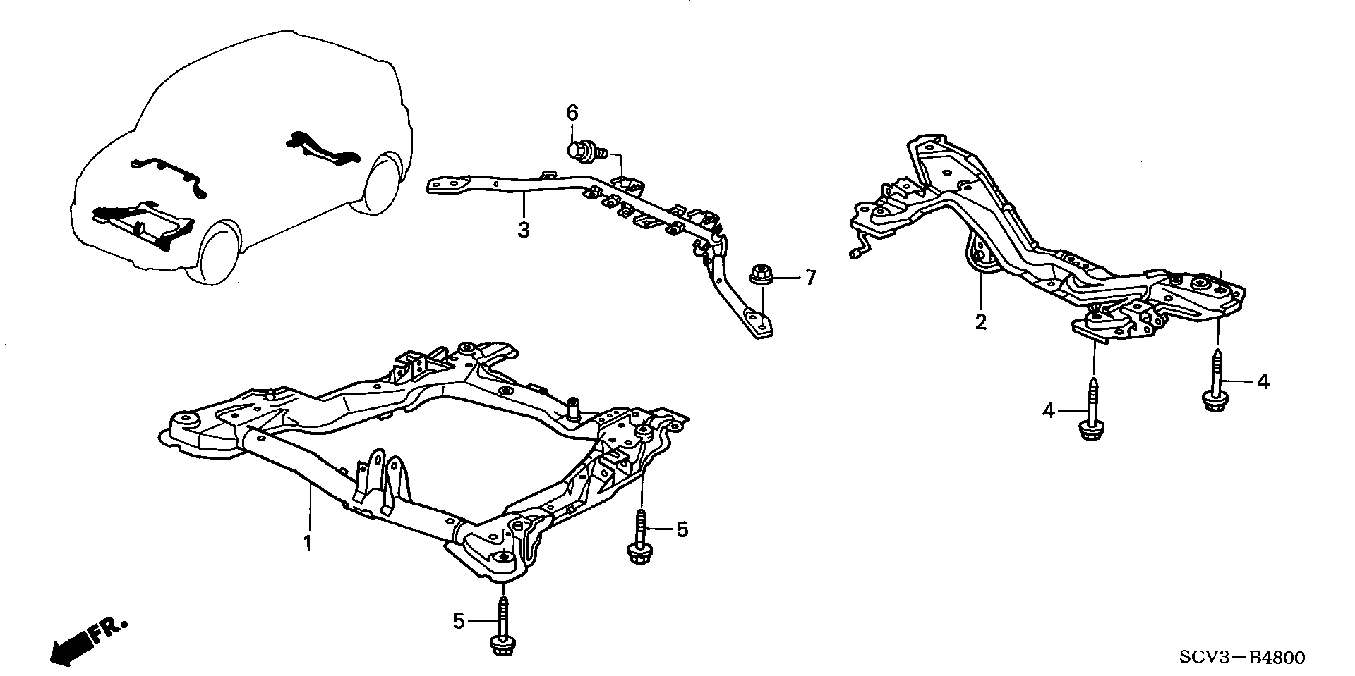 Diagram FRONT SUB FRAME@CROSS BEAM for your 1995 Honda Civic Hatchback   