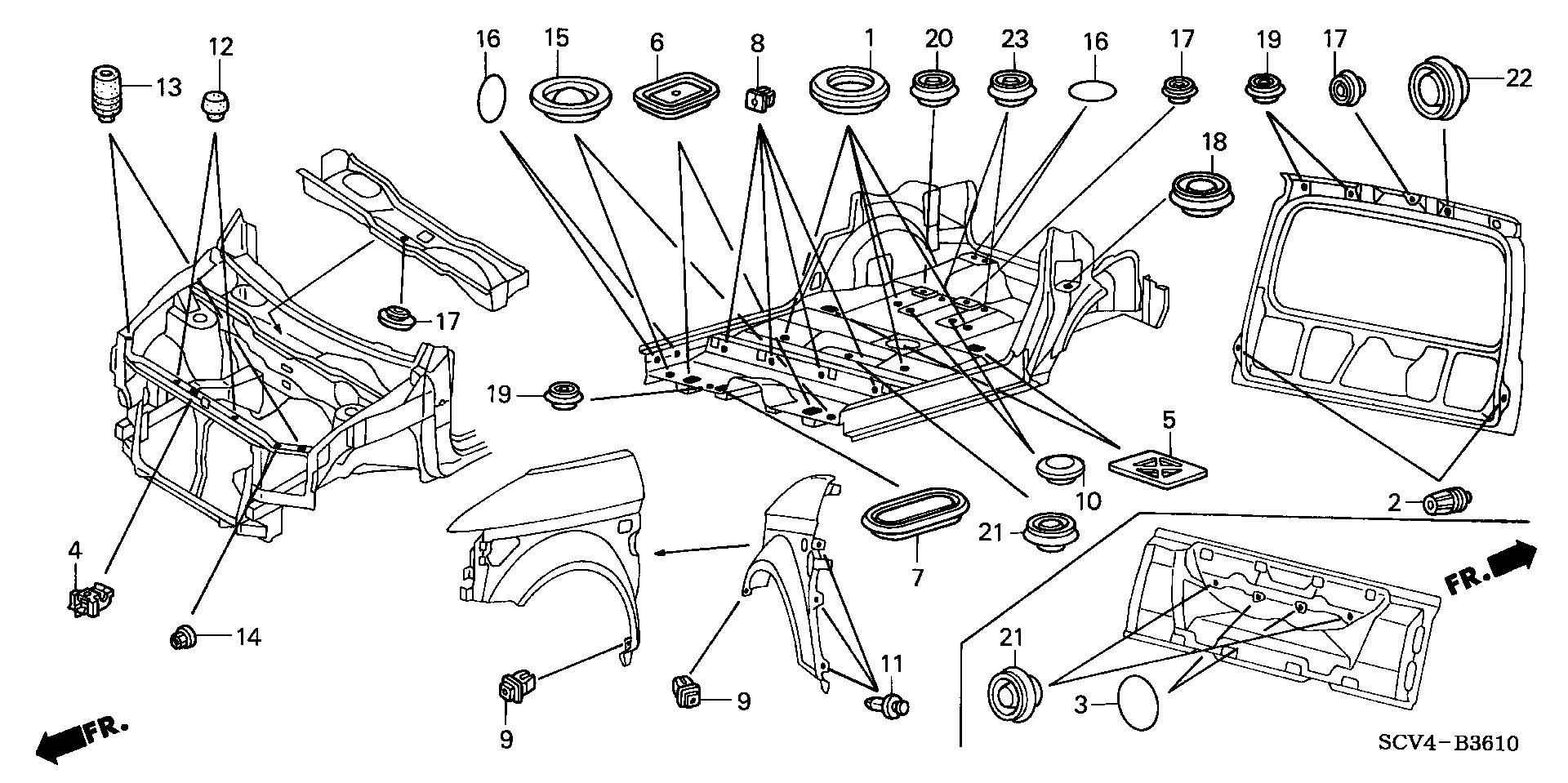 Diagram GROMMET (BULKHEAD/FLOOR/TAILGATE) for your Honda Element  