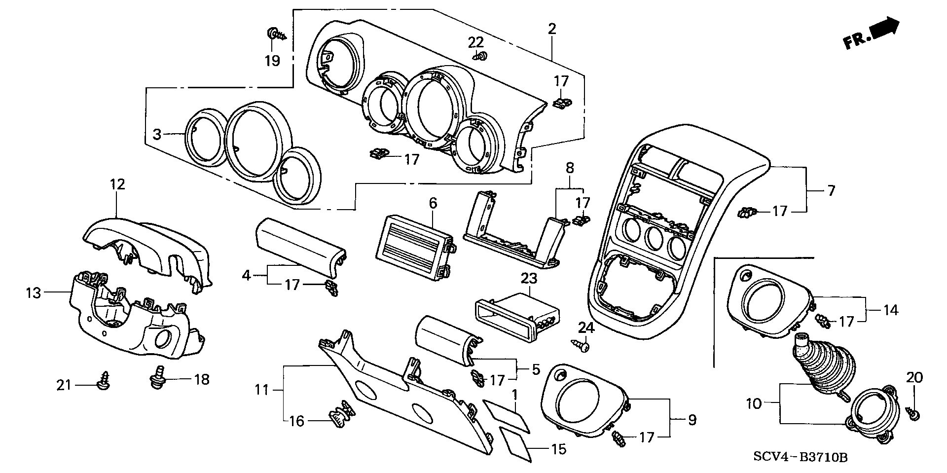 Diagram INSTRUMENT PANEL GARNISH (DRIVER SIDE) for your Honda Element  