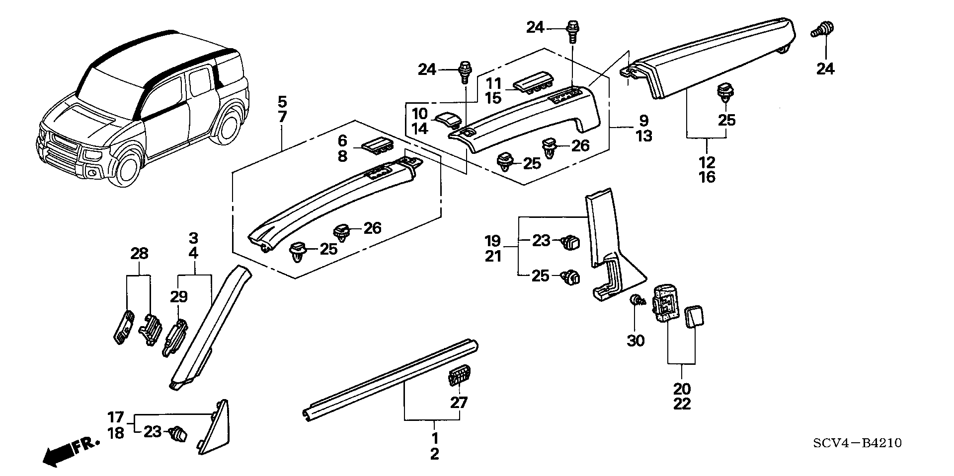 Diagram MOLDING@ROOF GARNISH for your Honda Element  