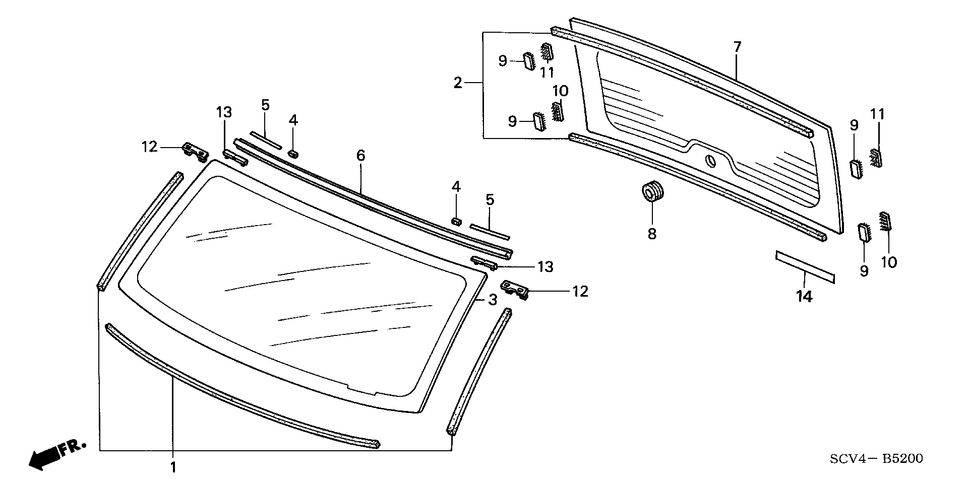 Diagram FRONT WINDSHIELD@REAR WINDSHIELD for your 1992 Honda Civic   