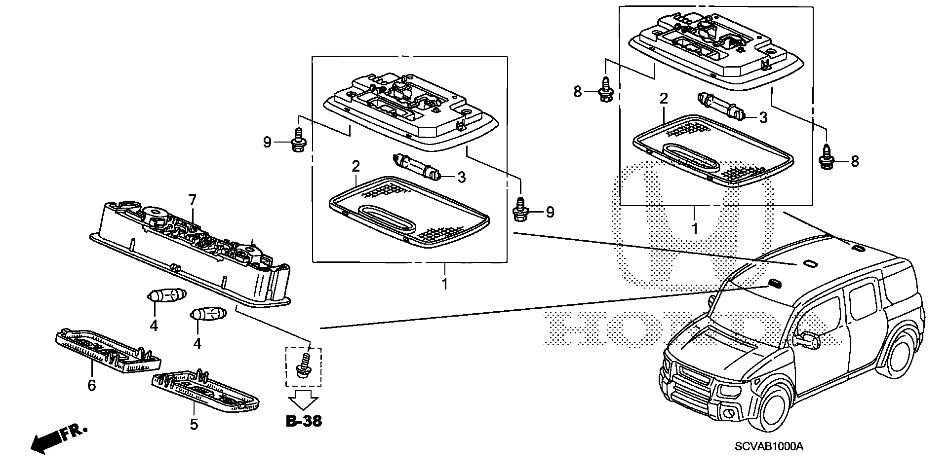 Diagram INTERIOR LIGHT (1) for your Honda Element  