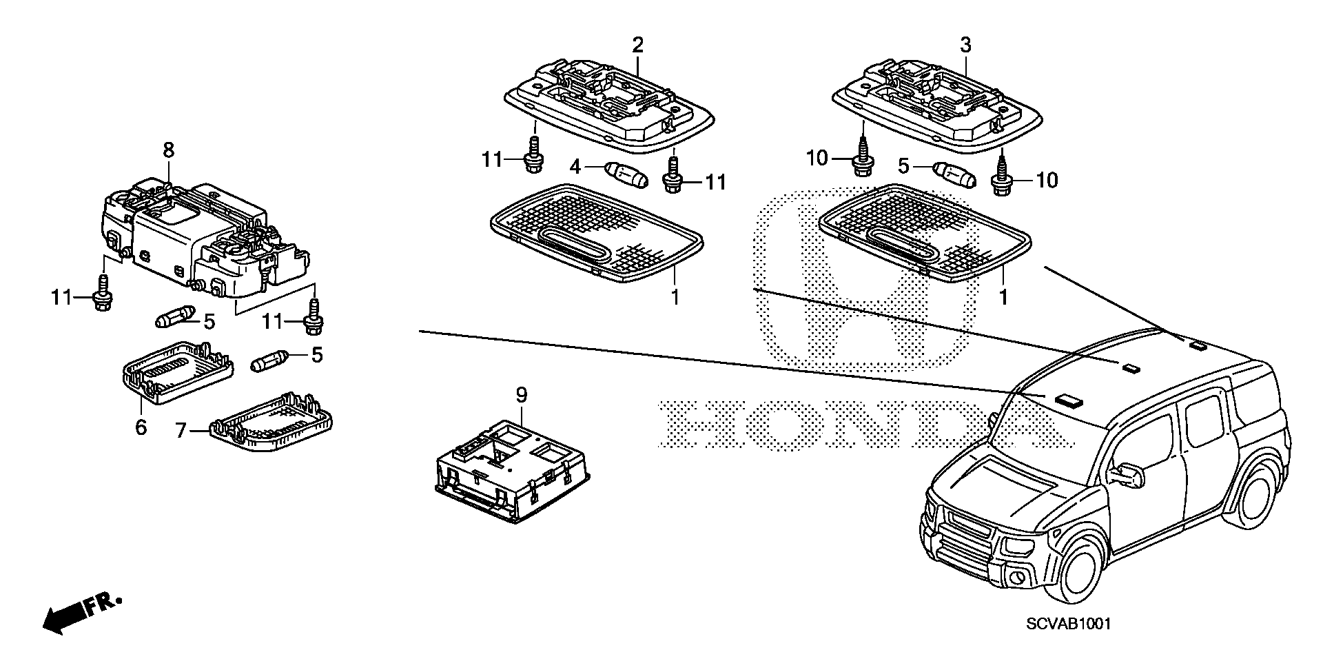 Diagram INTERIOR LIGHT (2) for your Honda Element  