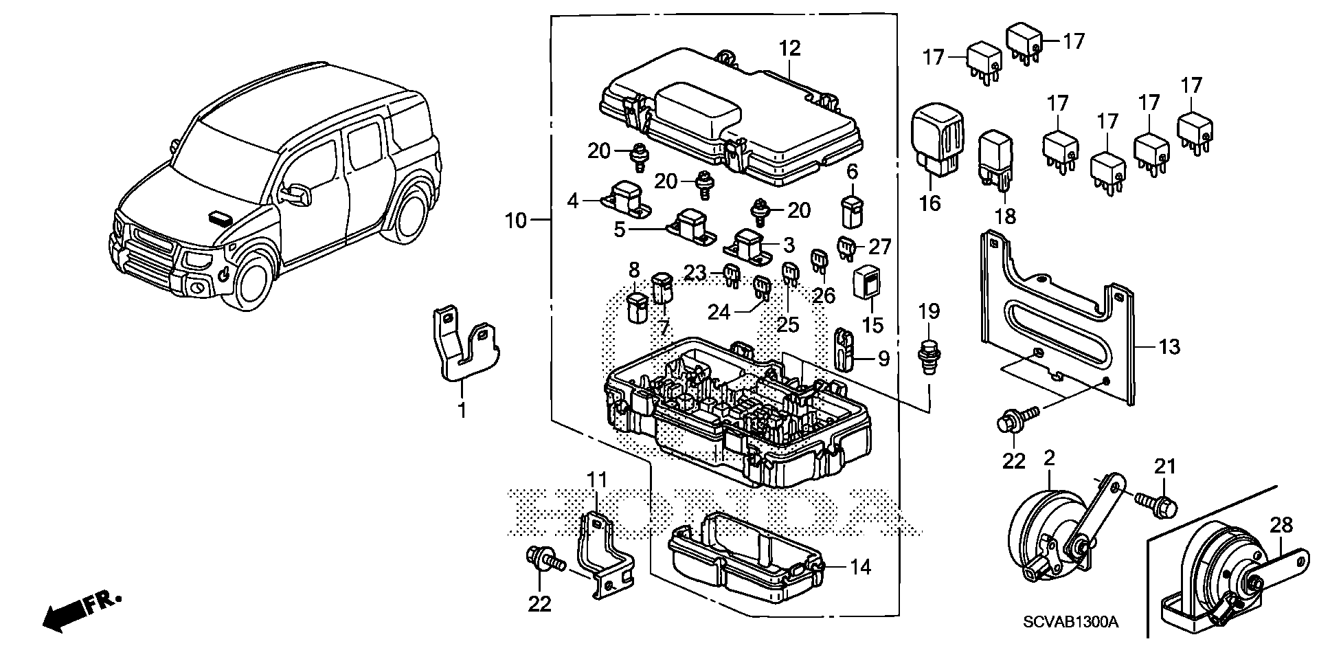 Diagram CONTROL UNIT (ENGINE ROOM) for your Honda