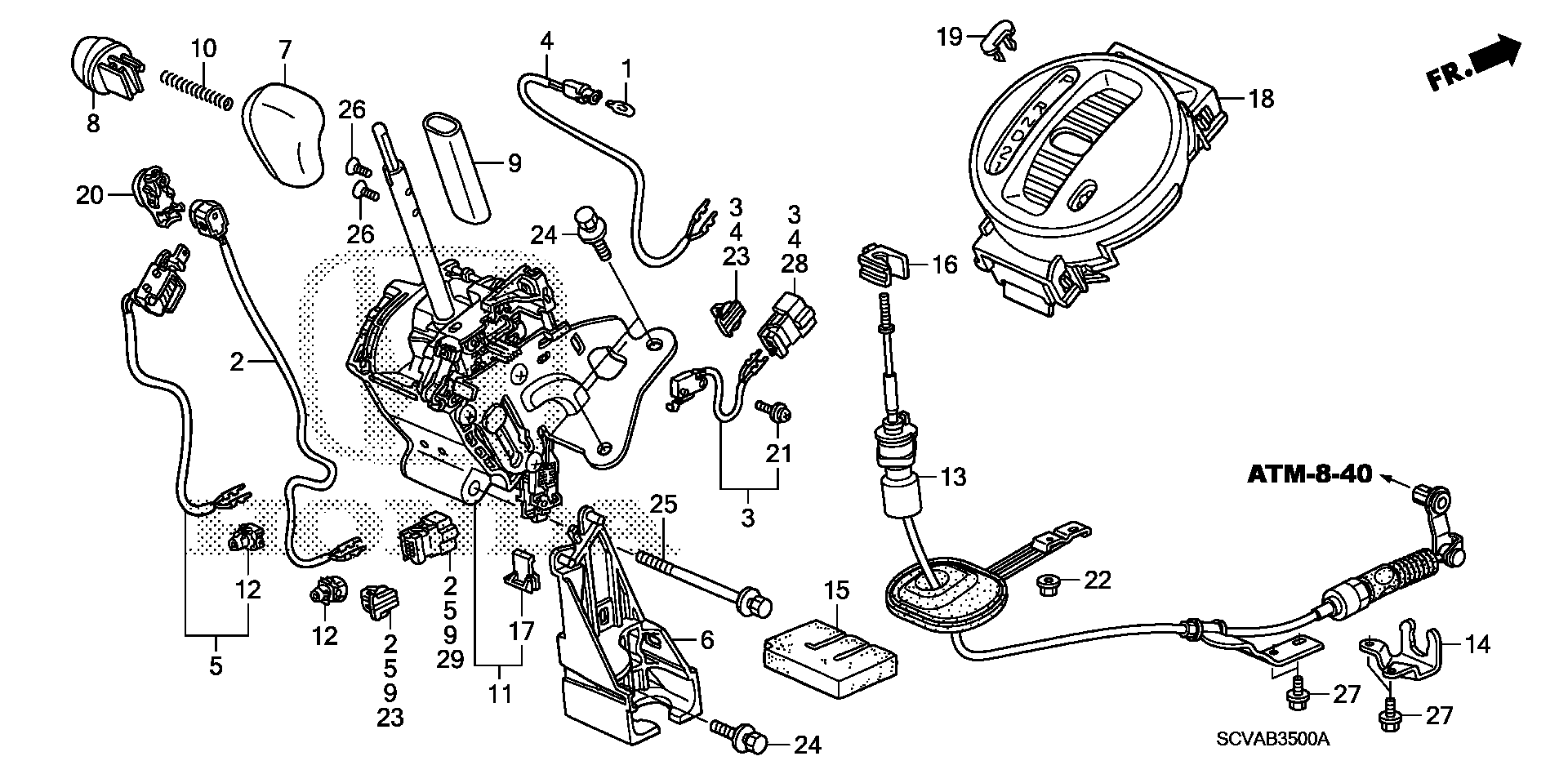 Diagram SELECT LEVER for your 1992 Honda Accord Coupe 2.2L AT DX 