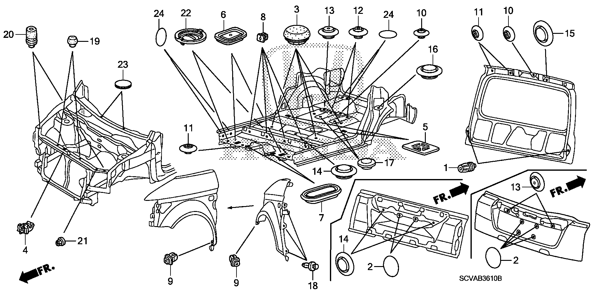 Diagram GROMMET (BULKHEAD/FLOOR/TAILGATE) for your Honda Element  