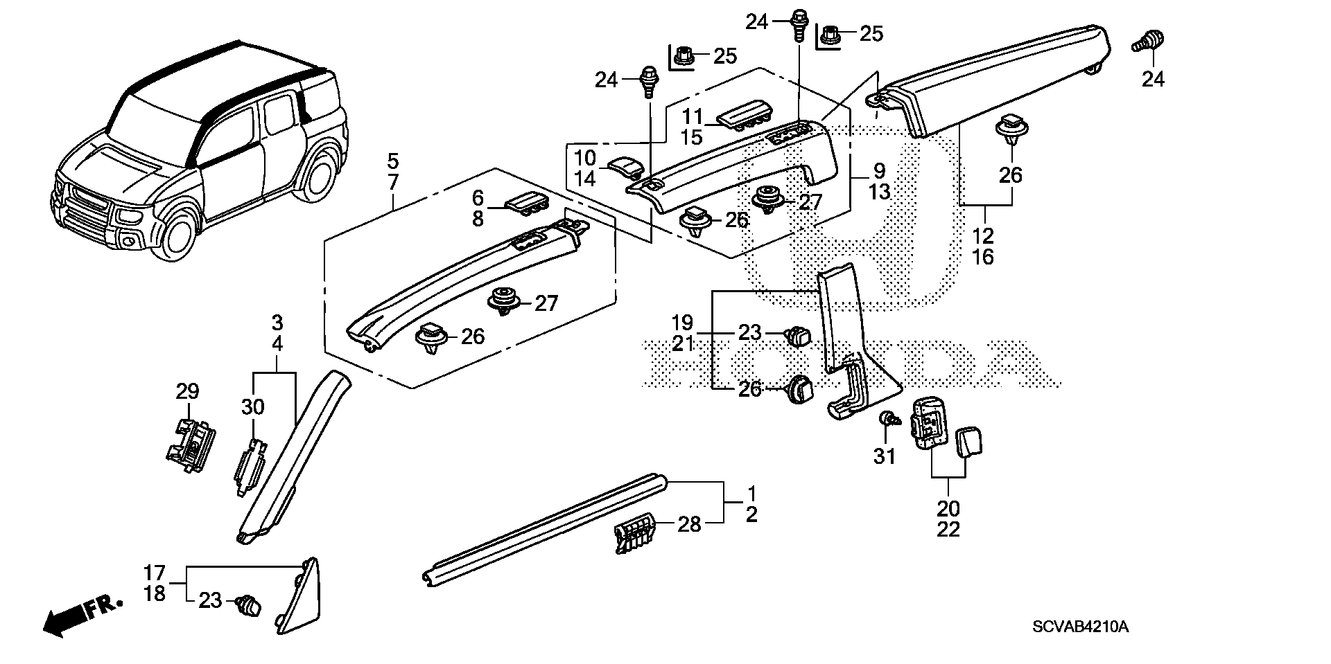 Diagram MOLDING@ROOF GARNISH for your Honda Element  