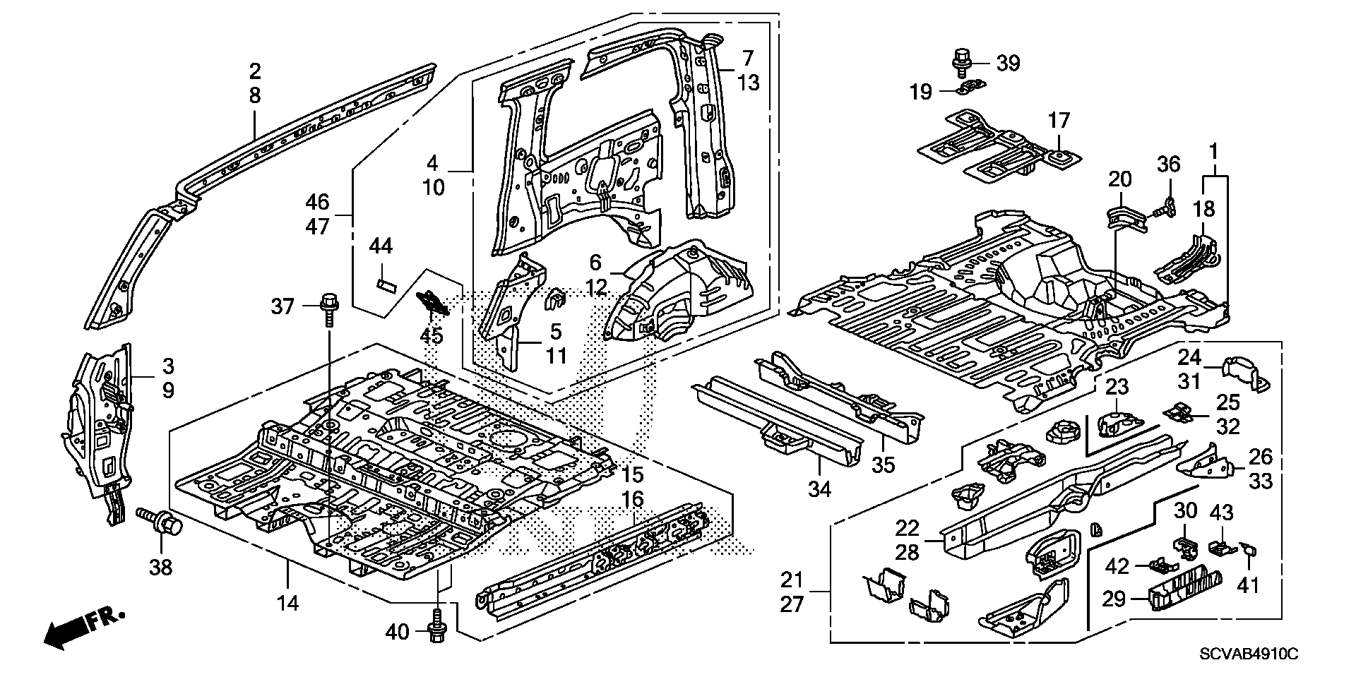 Diagram FLOOR@INNER PANEL for your 2011 Honda Pilot   