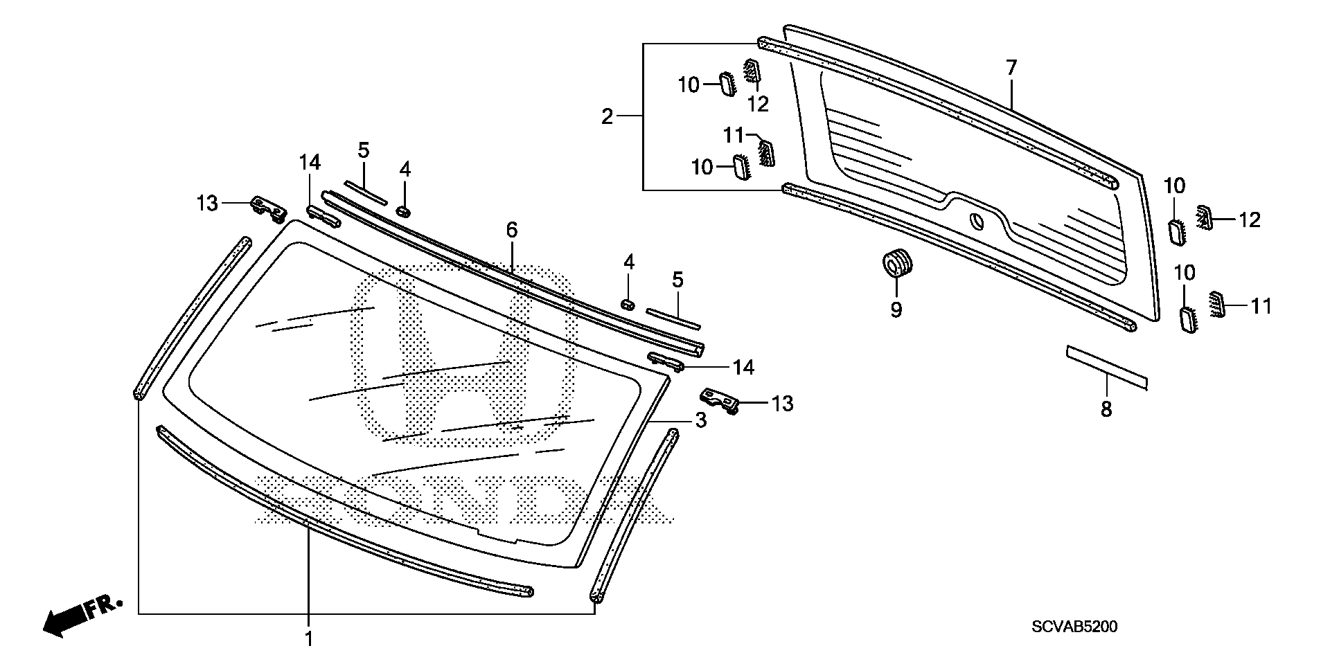 Diagram FRONT WINDSHIELD@REAR WINDSHIELD for your 1992 Honda Civic   