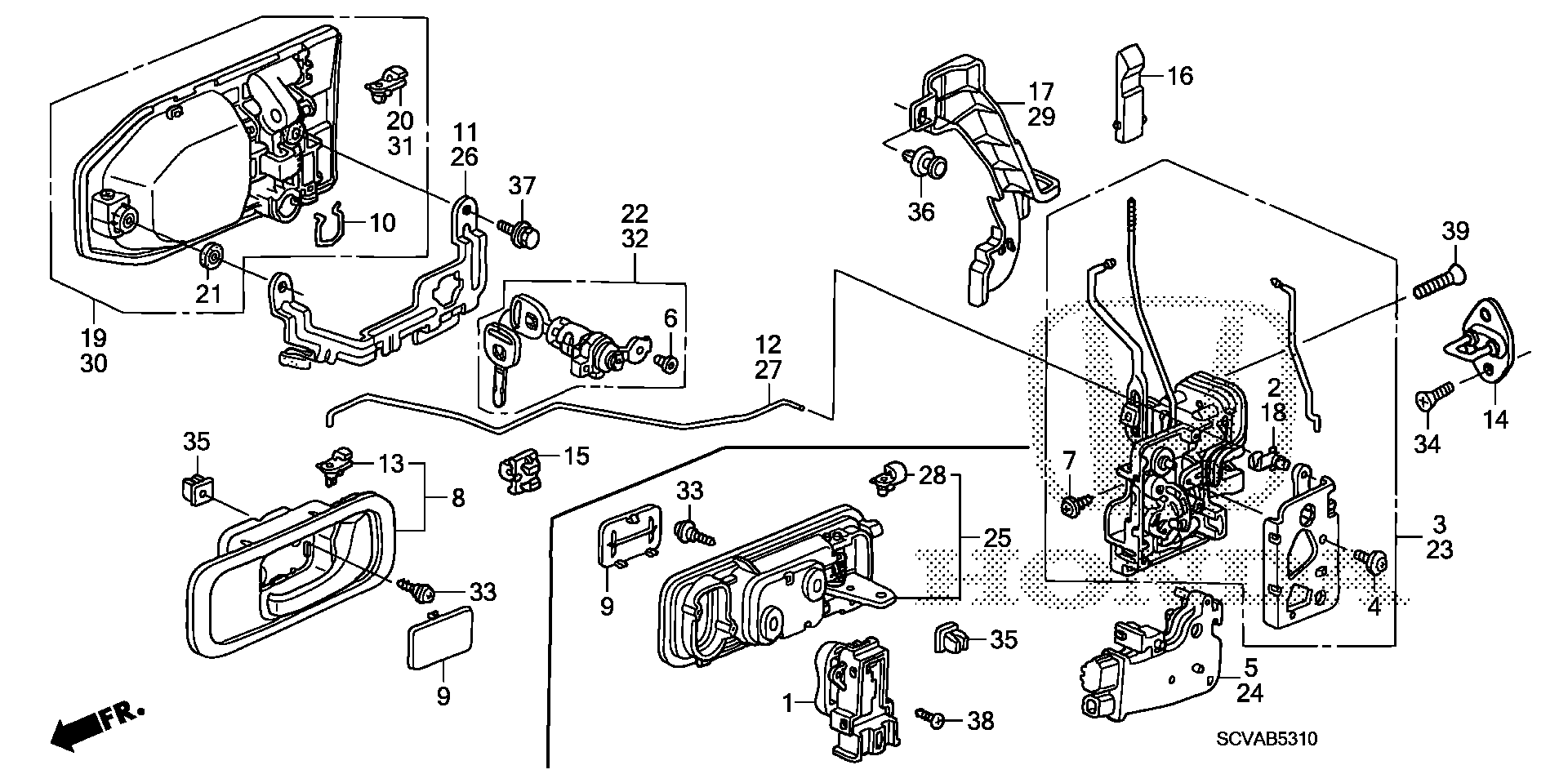 Diagram FRONT DOOR LOCKS@OUTER HANDLE for your 2003 Honda Pilot   