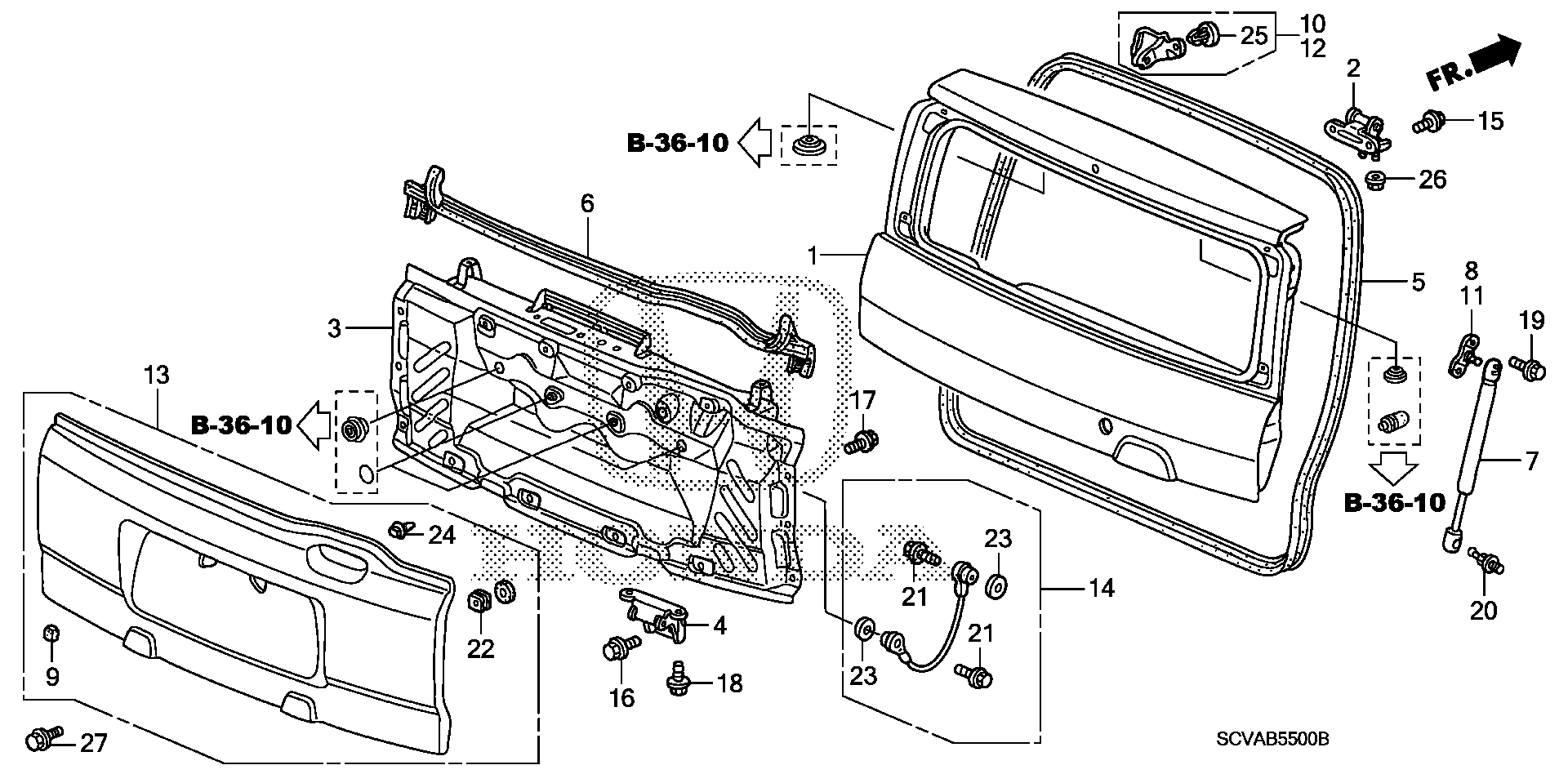 Diagram TAILGATE (1) for your Honda Element  