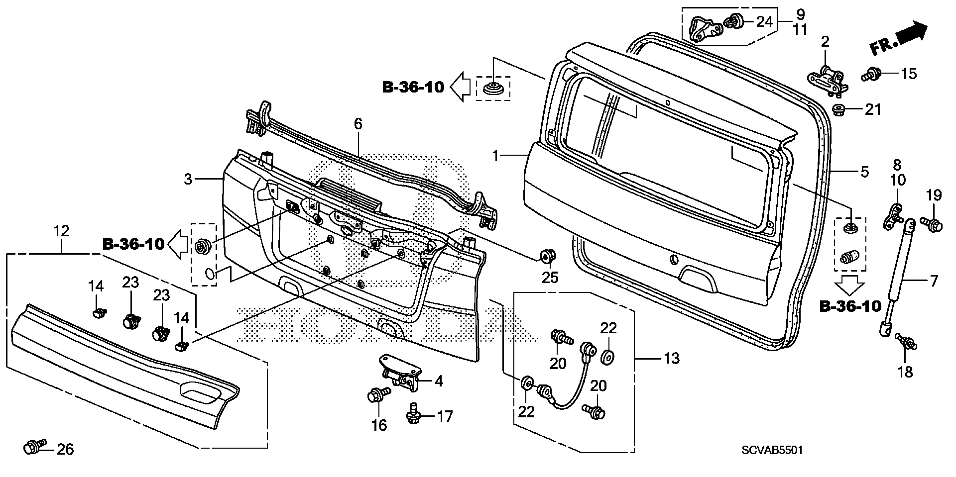 Diagram TAILGATE (2) for your Honda Element  