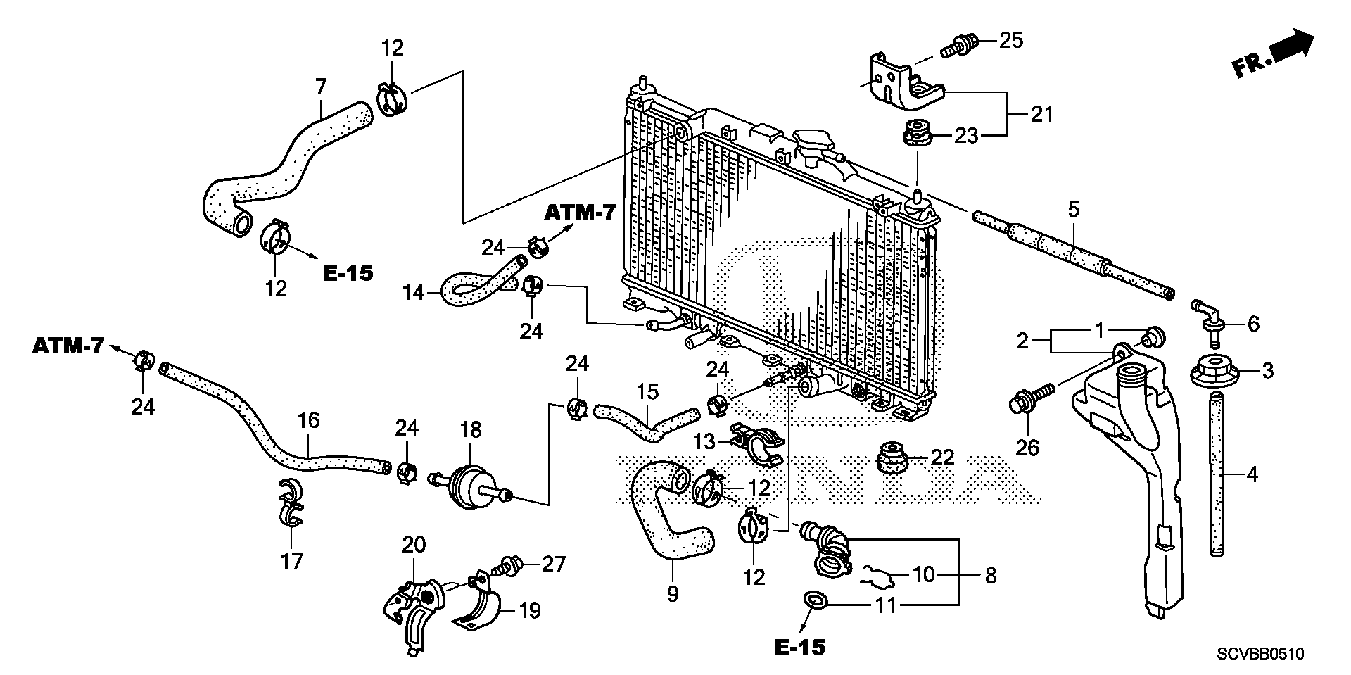 Diagram RADIATOR HOSE@RESERVE TANK for your 1993 Honda Accord   