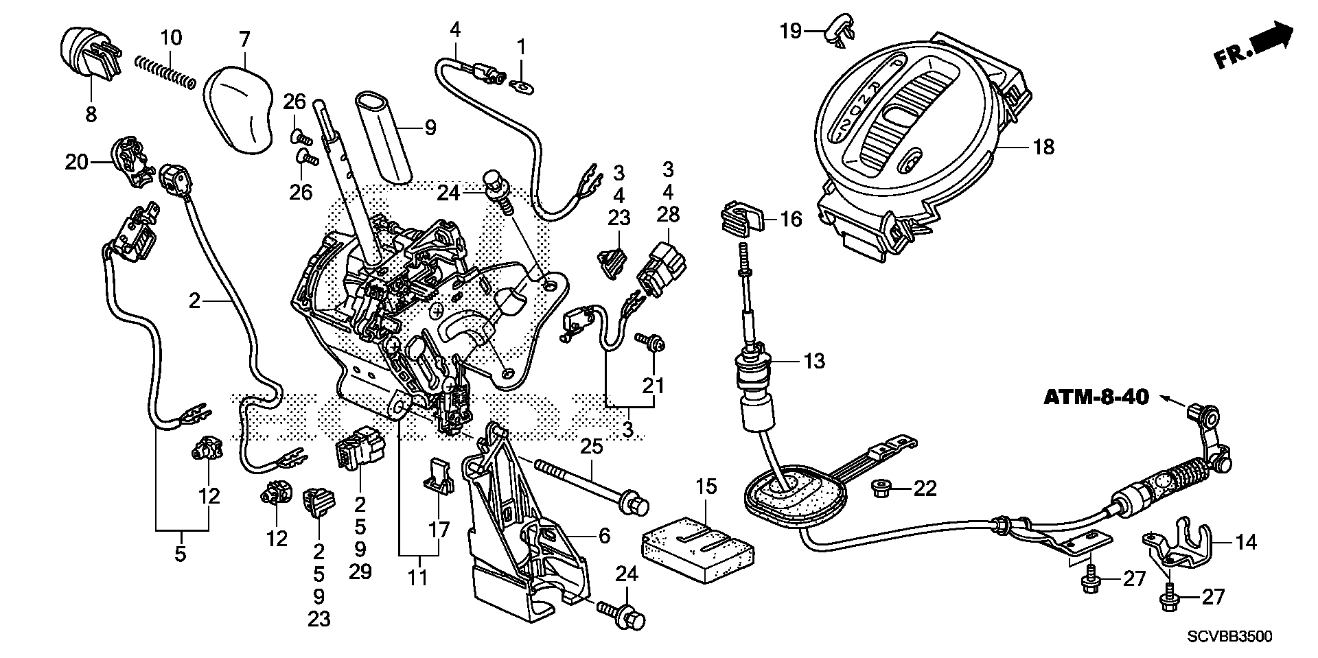 Diagram SELECT LEVER for your 1992 Honda Accord Coupe 2.2L AT DX 