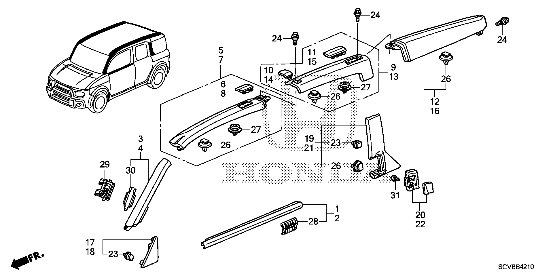 Diagram MOLDING@ROOF GARNISH for your Honda Element  