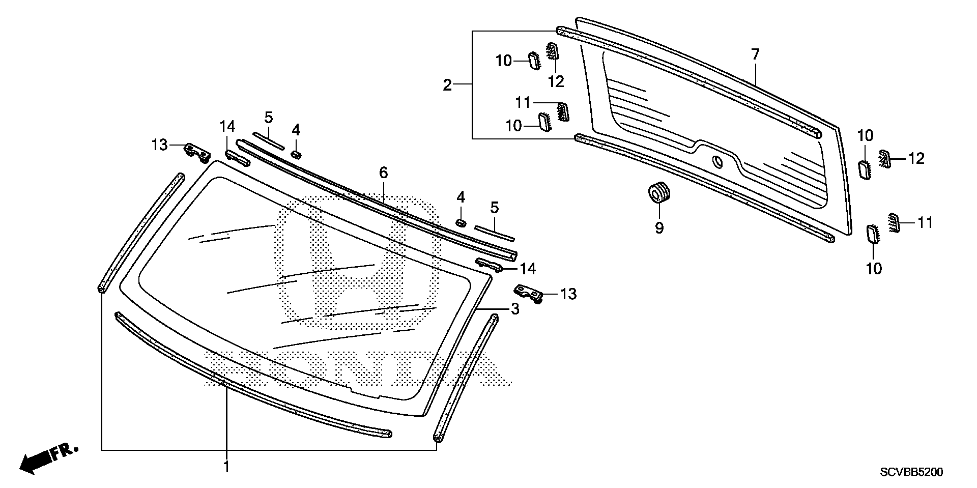 Diagram FRONT WINDSHIELD@REAR WINDSHIELD for your 1992 Honda Civic   