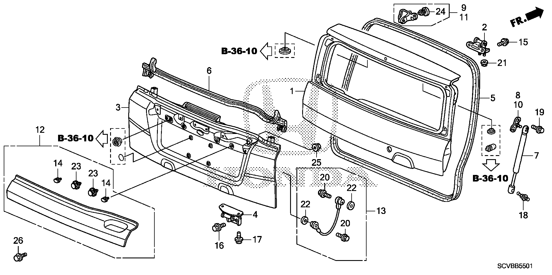 Diagram TAILGATE for your Honda Element  