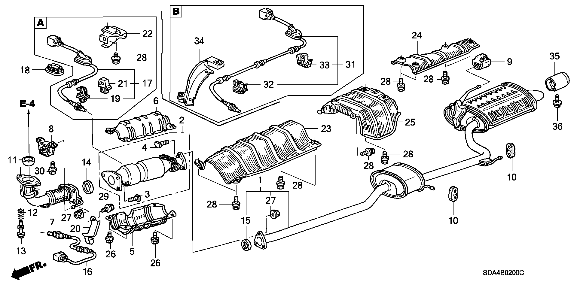 Diagram EXHAUST PIPE (L4) for your 1990 Honda Accord Coupe 2.2L AT LX 