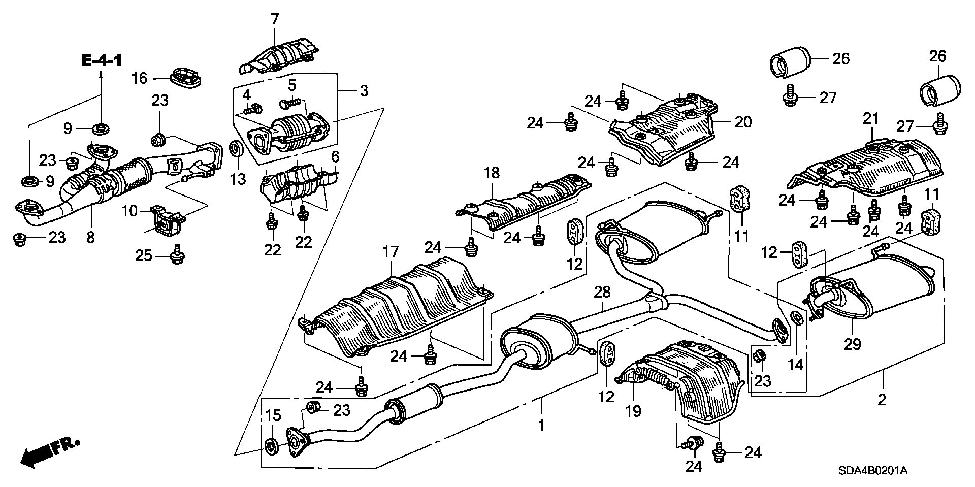 Diagram EXHAUST PIPE@MUFFLER (V6) for your 1990 Honda Accord Coupe 2.2L AT LX 